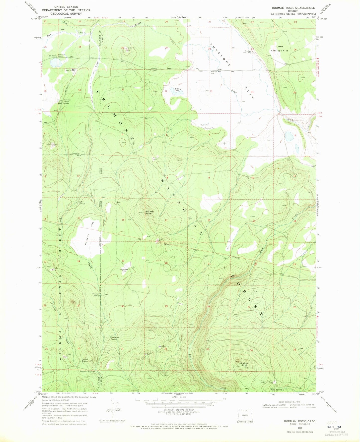 Classic USGS Rodman Rock Oregon 7.5'x7.5' Topo Map Image