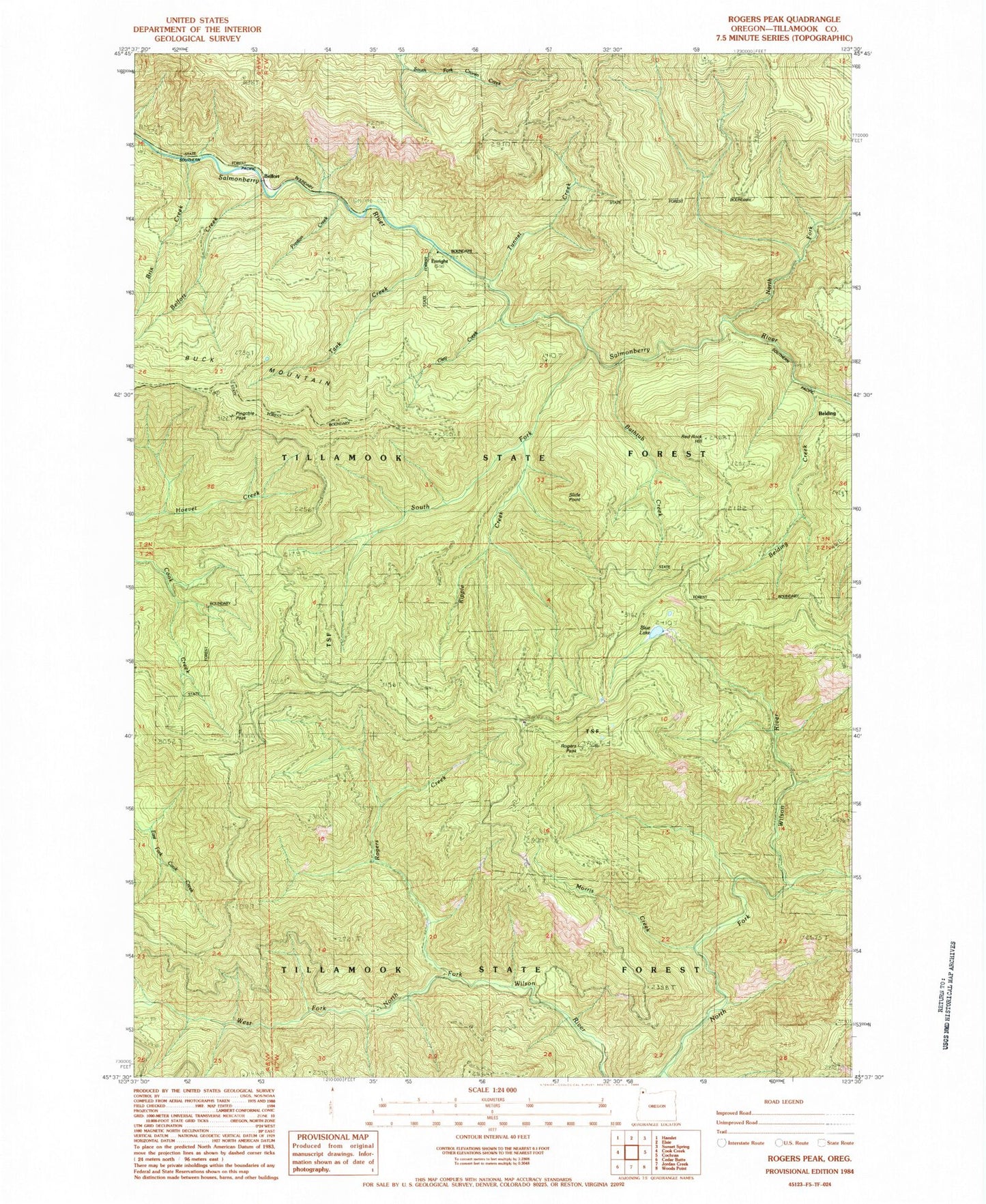 Classic USGS Rogers Peak Oregon 7.5'x7.5' Topo Map Image