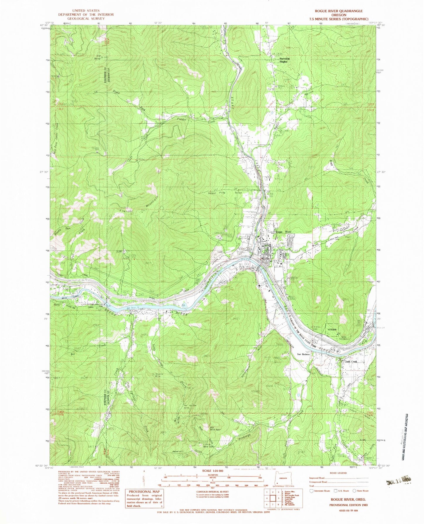 Classic USGS Rogue River Oregon 7.5'x7.5' Topo Map Image