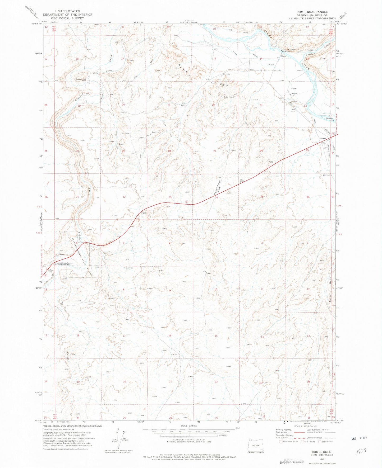 Classic USGS Rome Oregon 7.5'x7.5' Topo Map Image