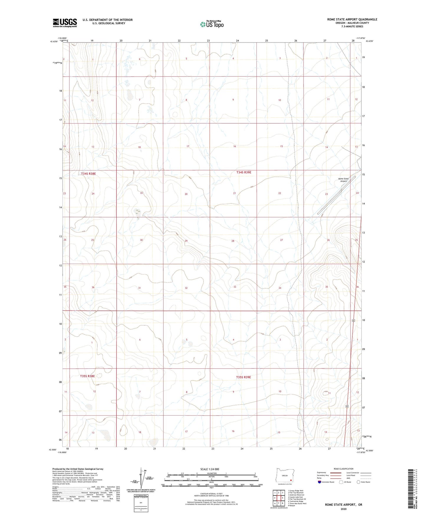 Rome State Airport Oregon US Topo Map Image