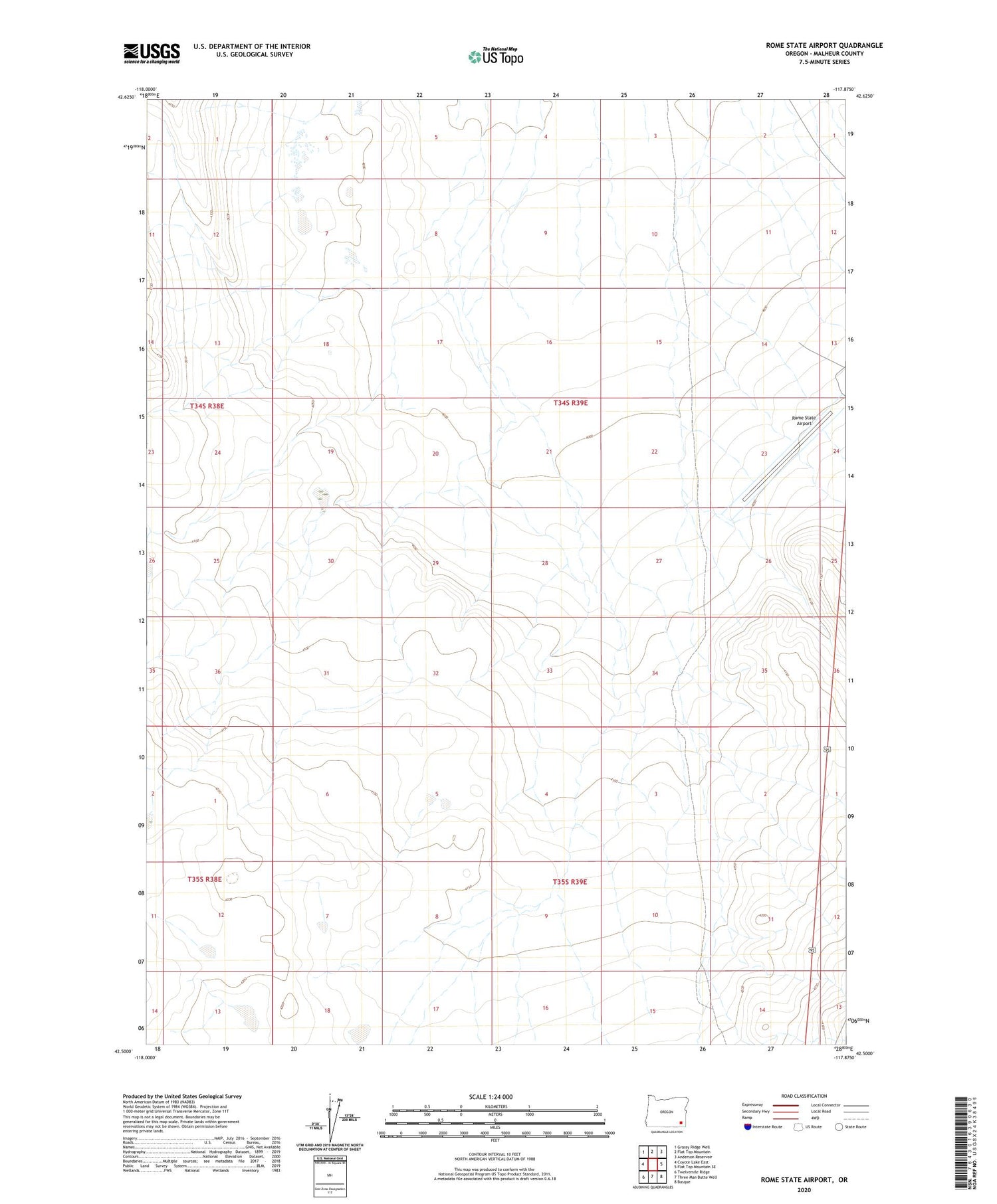 Rome State Airport Oregon US Topo Map Image