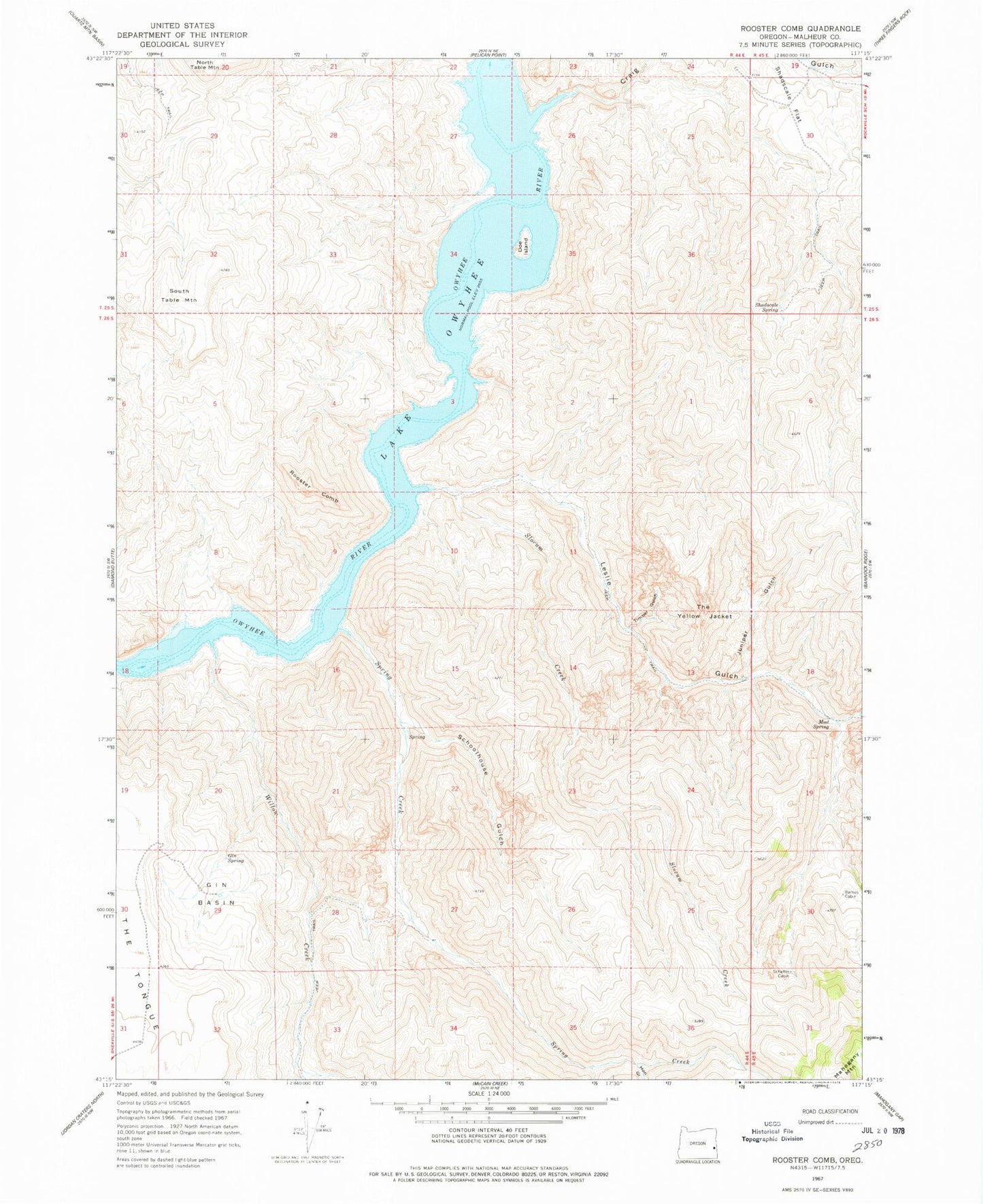 Classic USGS Rooster Comb Oregon 7.5'x7.5' Topo Map Image