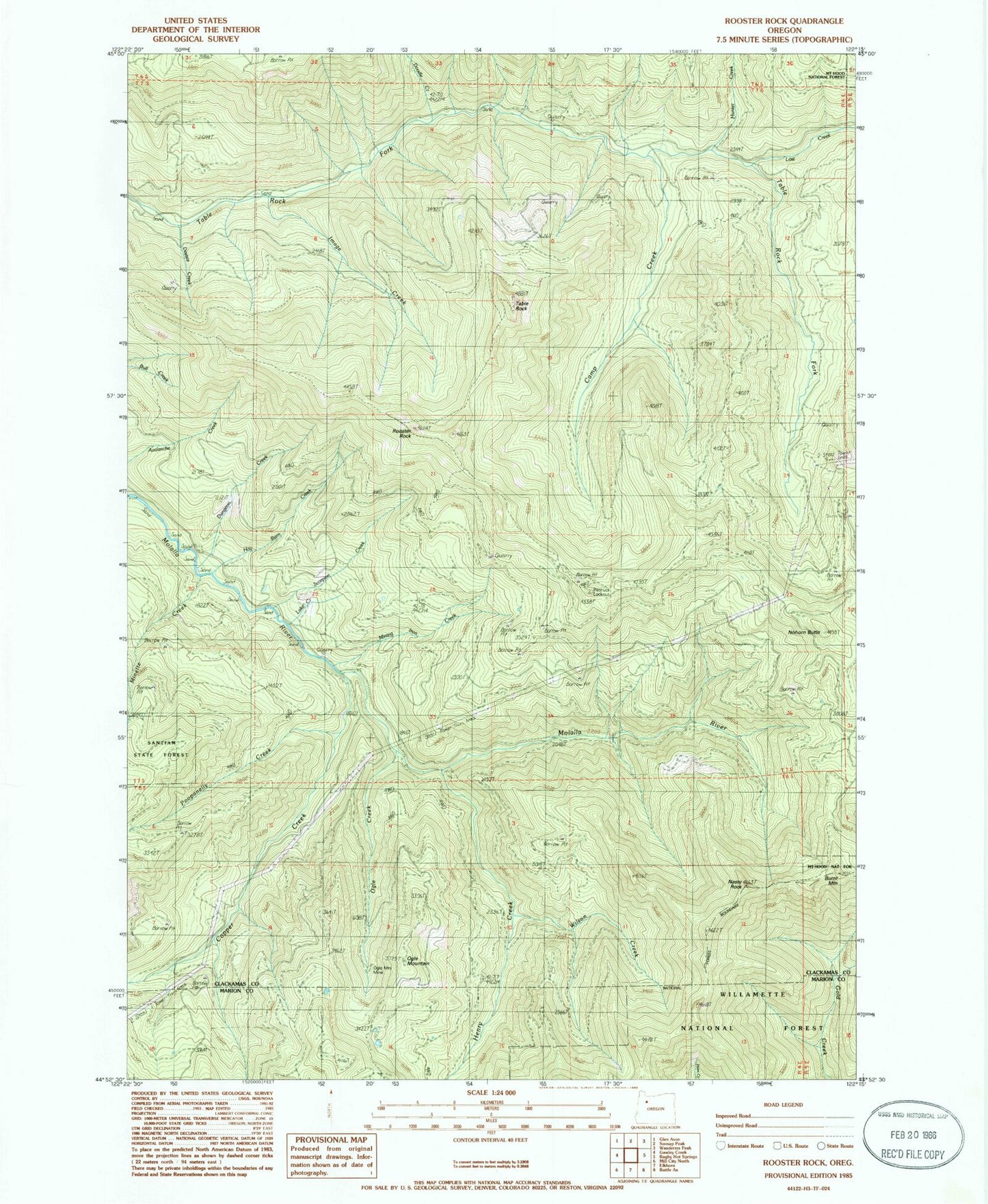 Classic USGS Rooster Rock Oregon 7.5'x7.5' Topo Map Image