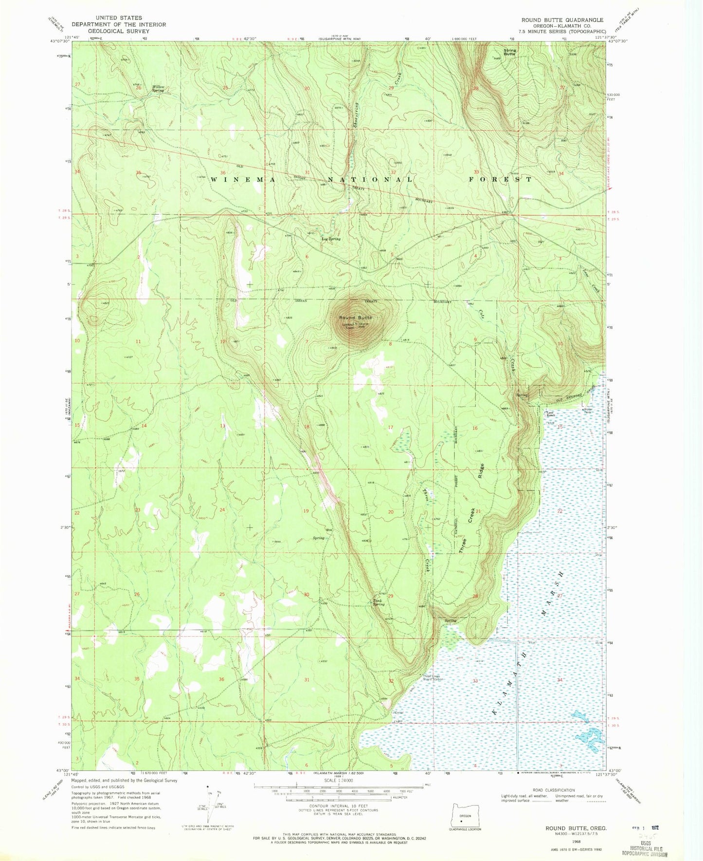 Classic USGS Round Butte Oregon 7.5'x7.5' Topo Map Image
