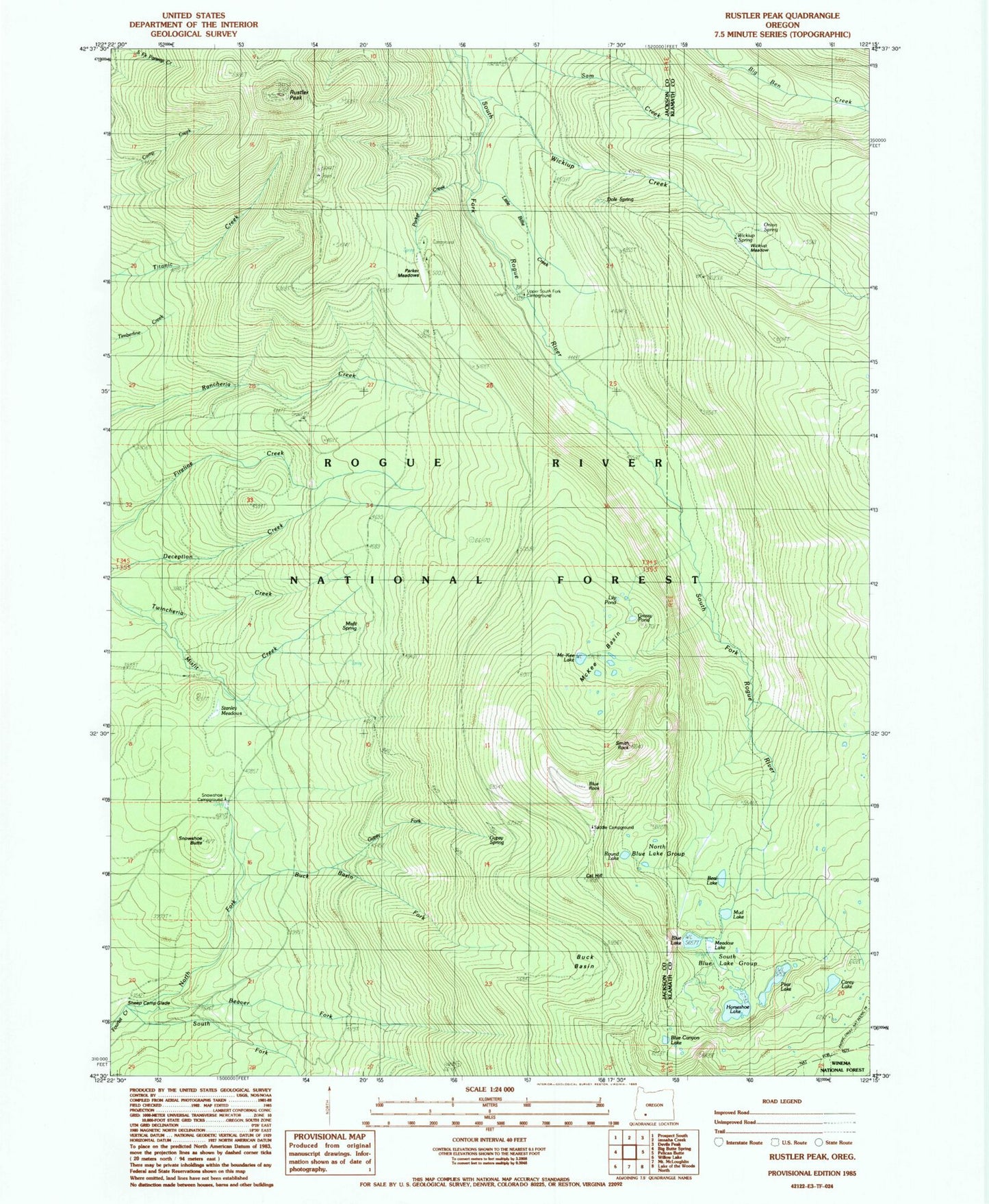 Classic USGS Rustler Peak Oregon 7.5'x7.5' Topo Map Image