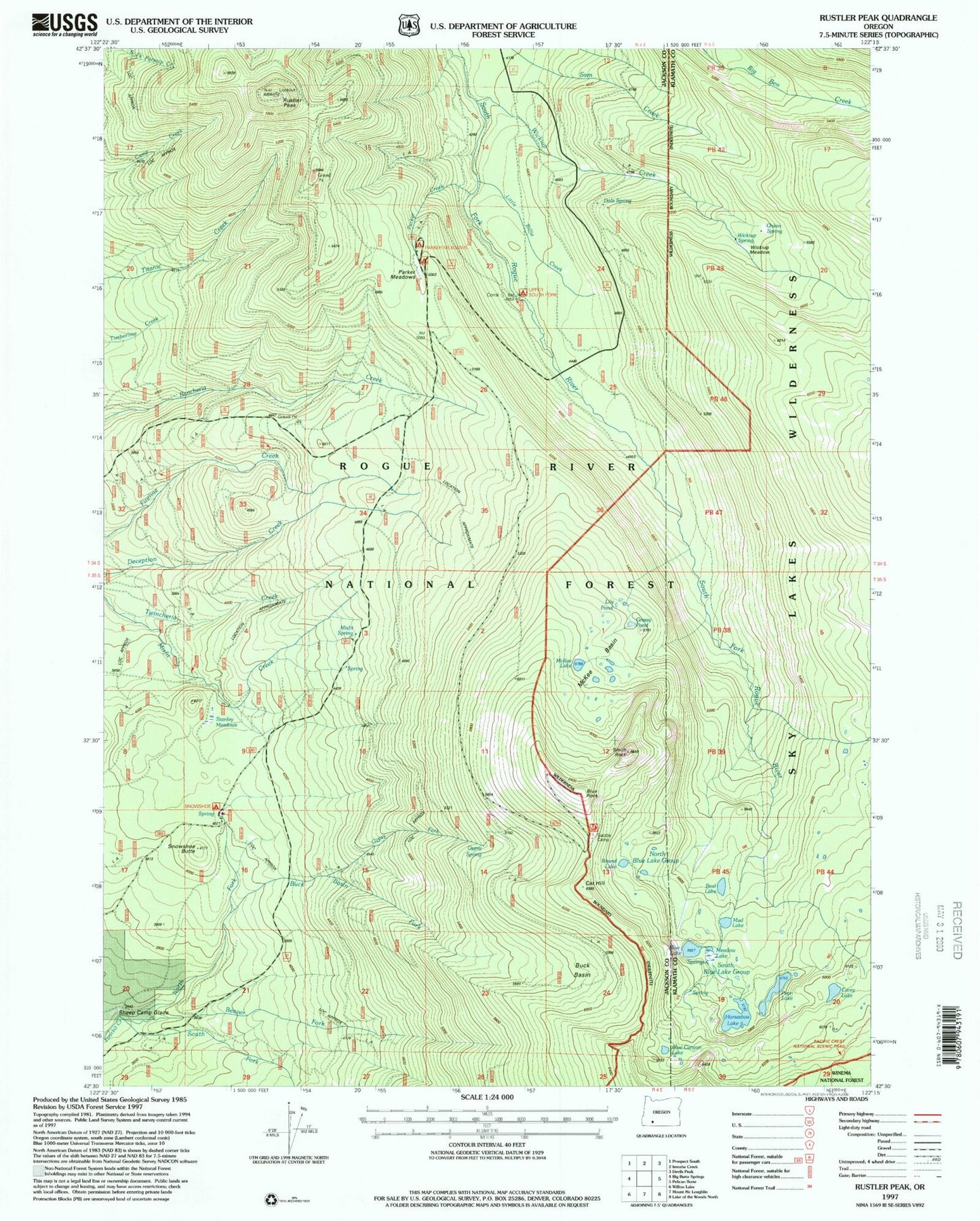 Classic USGS Rustler Peak Oregon 7.5'x7.5' Topo Map Image