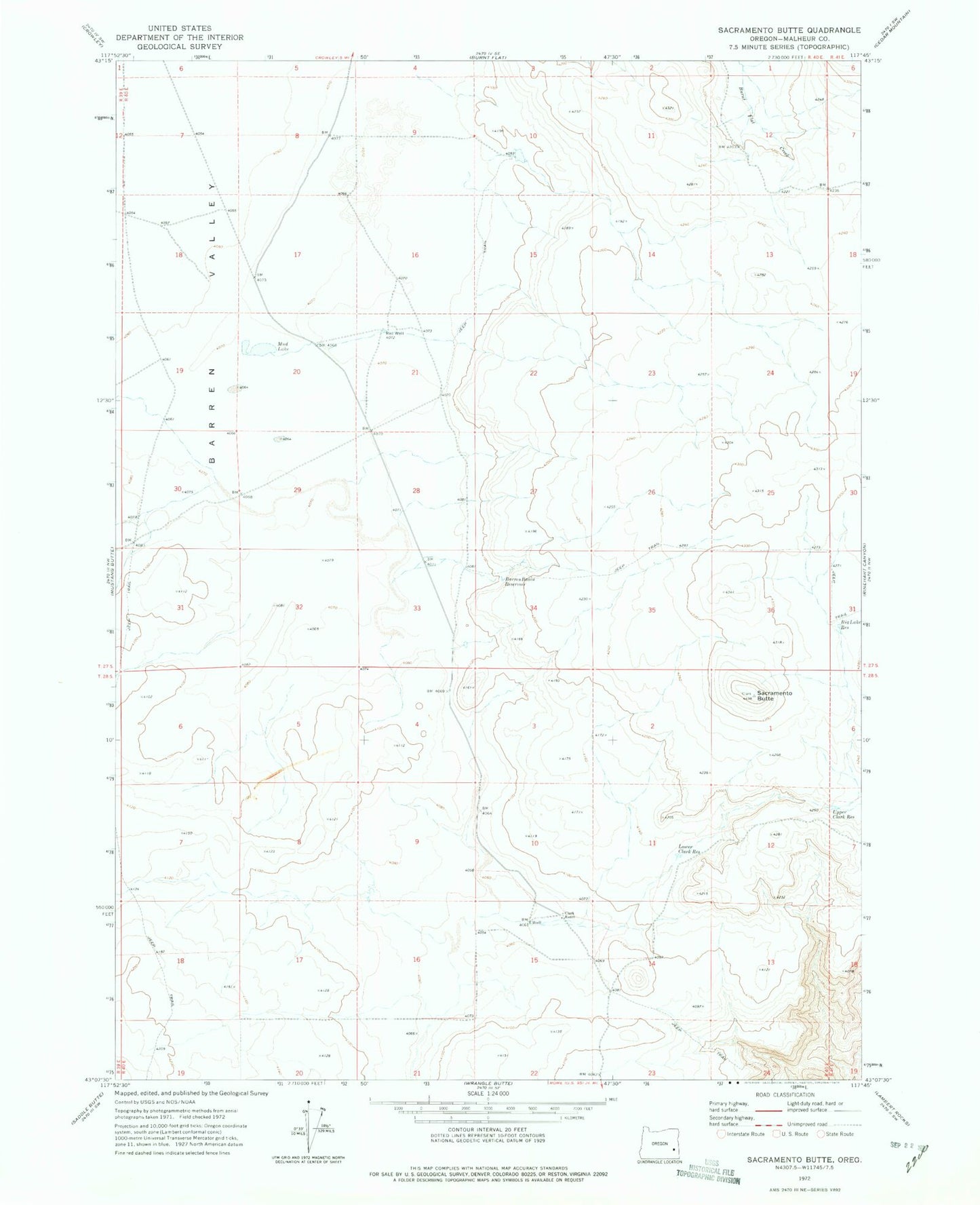 Classic USGS Sacramento Butte Oregon 7.5'x7.5' Topo Map Image