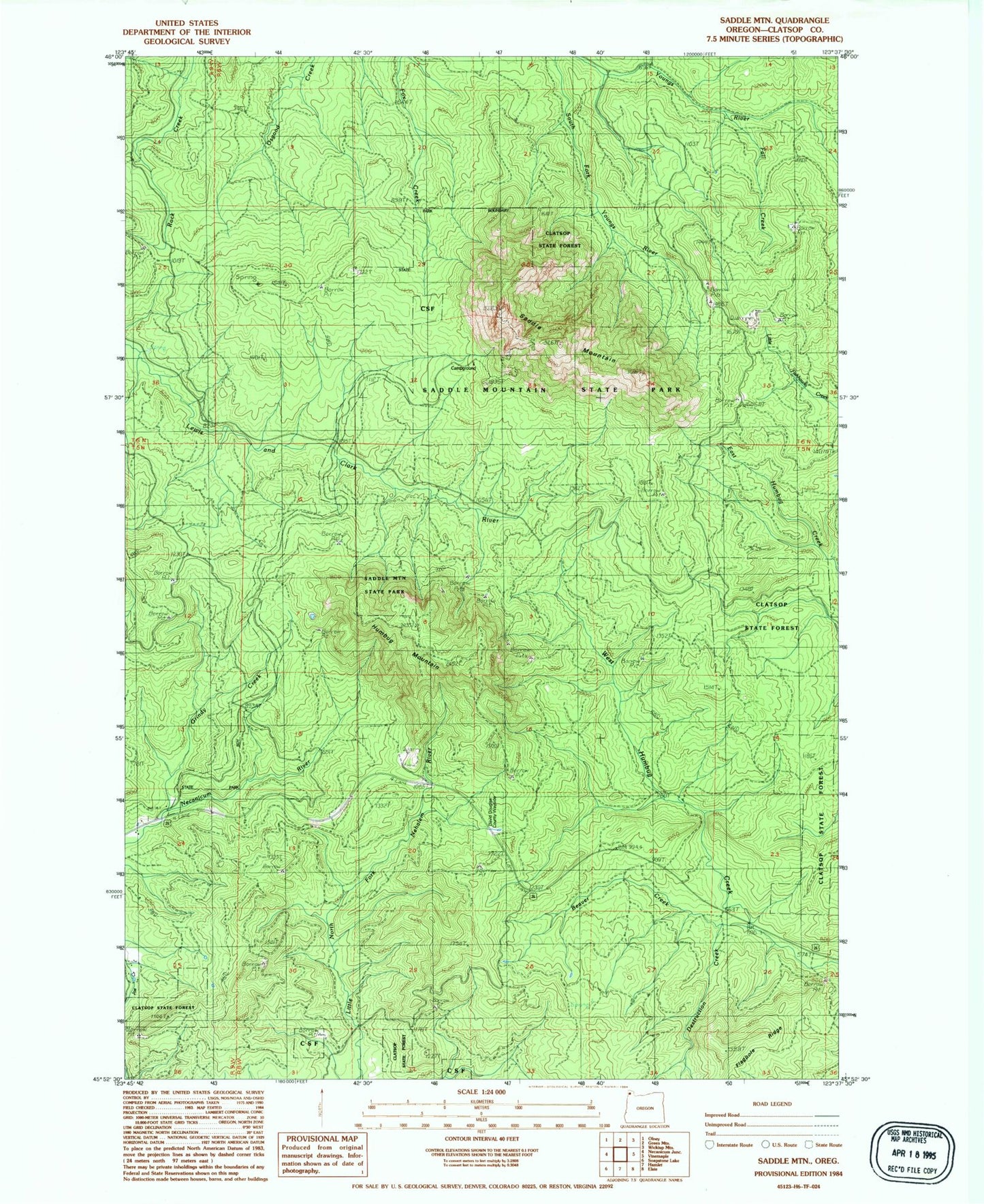 Classic USGS Saddle Mountain Oregon 7.5'x7.5' Topo Map Image
