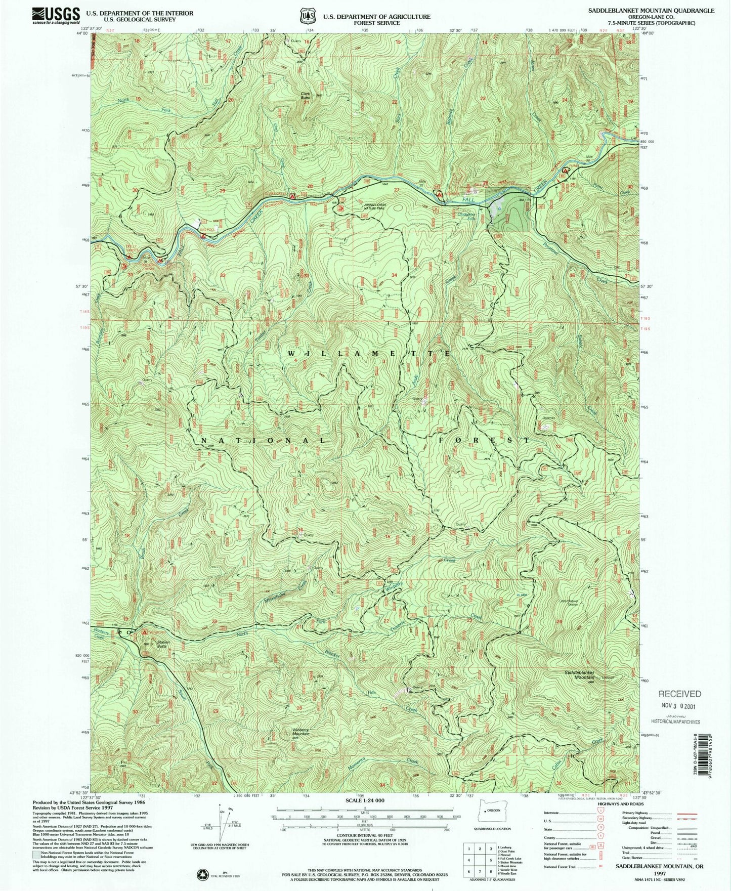 Classic USGS Saddleblanket Mountain Oregon 7.5'x7.5' Topo Map Image