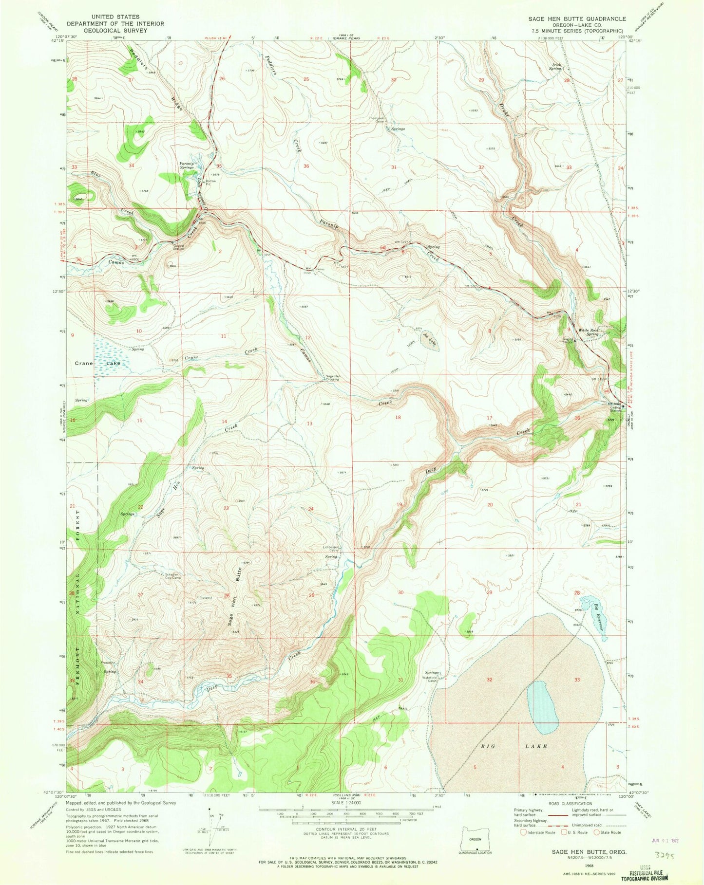 Classic USGS Sage Hen Butte Oregon 7.5'x7.5' Topo Map Image