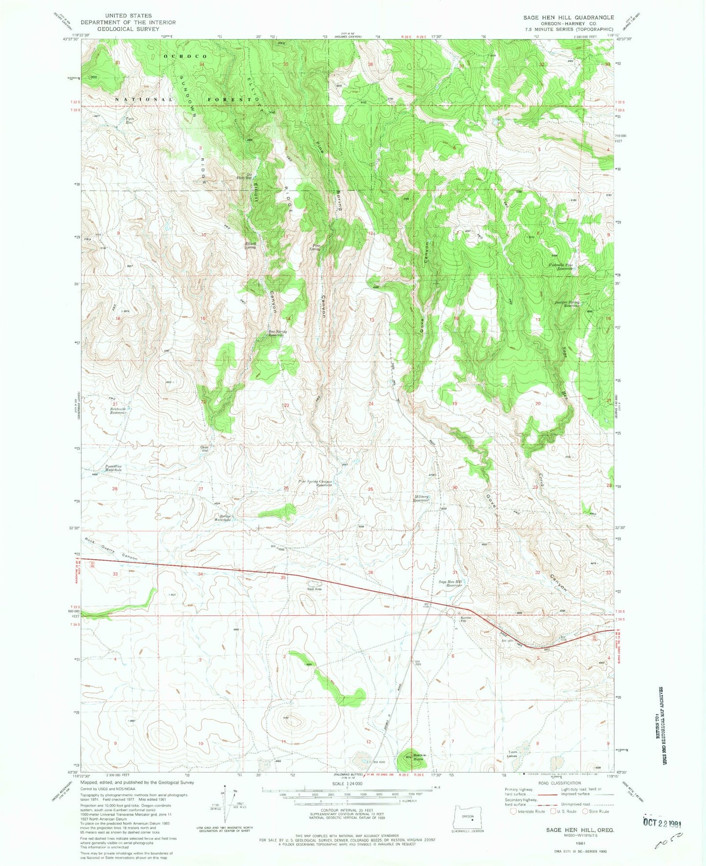 Classic USGS Sage Hen Hill Oregon 7.5'x7.5' Topo Map Image