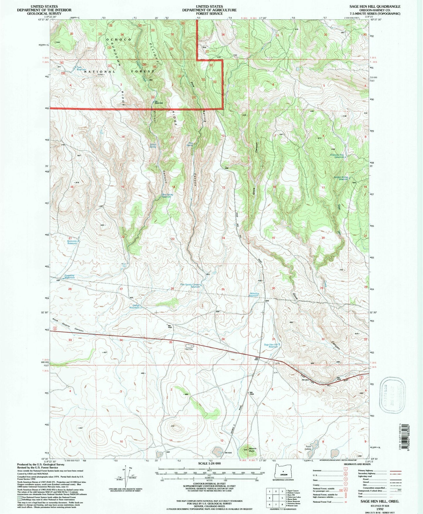 Classic USGS Sage Hen Hill Oregon 7.5'x7.5' Topo Map Image