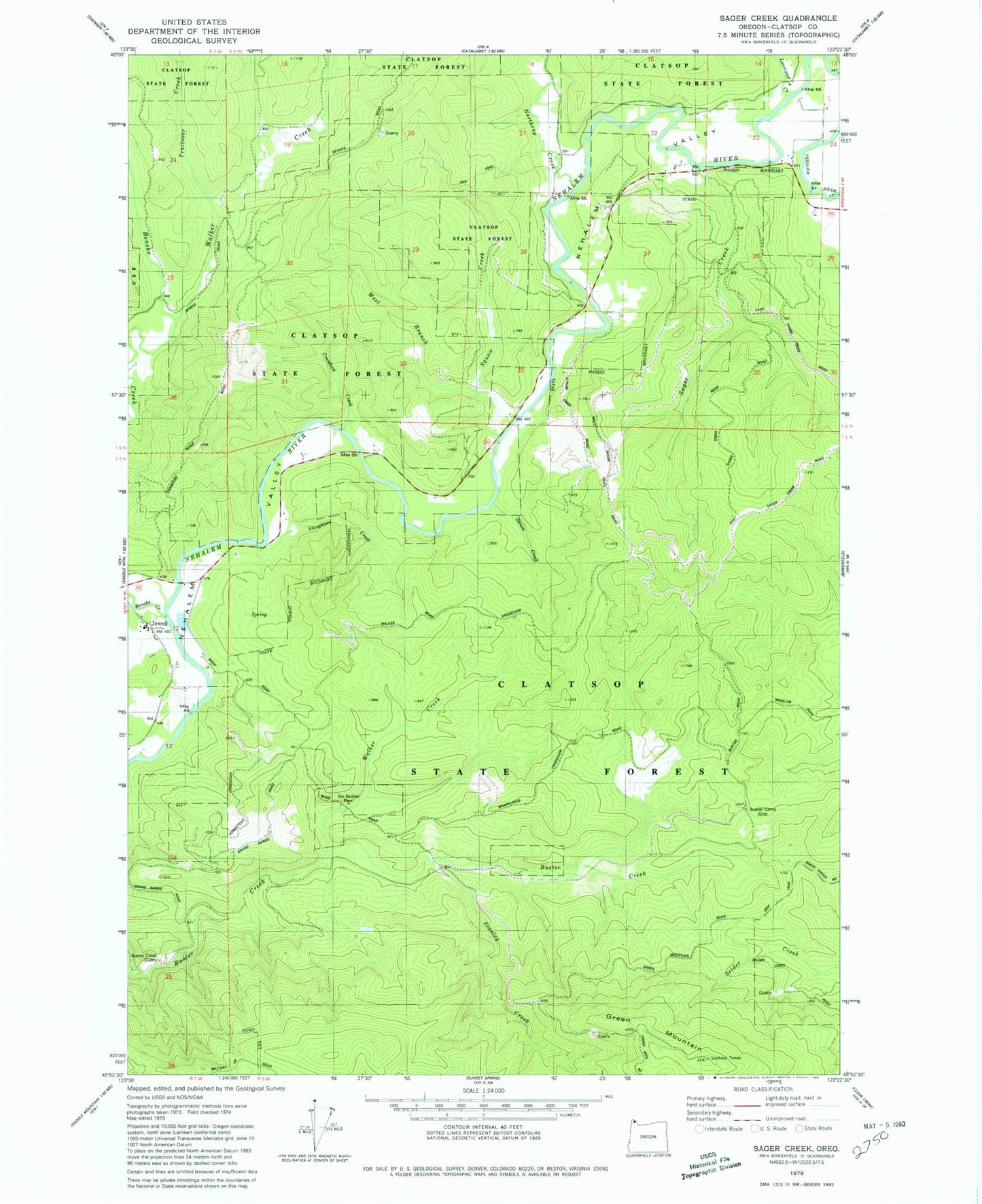 Classic USGS Sager Creek Oregon 7.5'x7.5' Topo Map Image