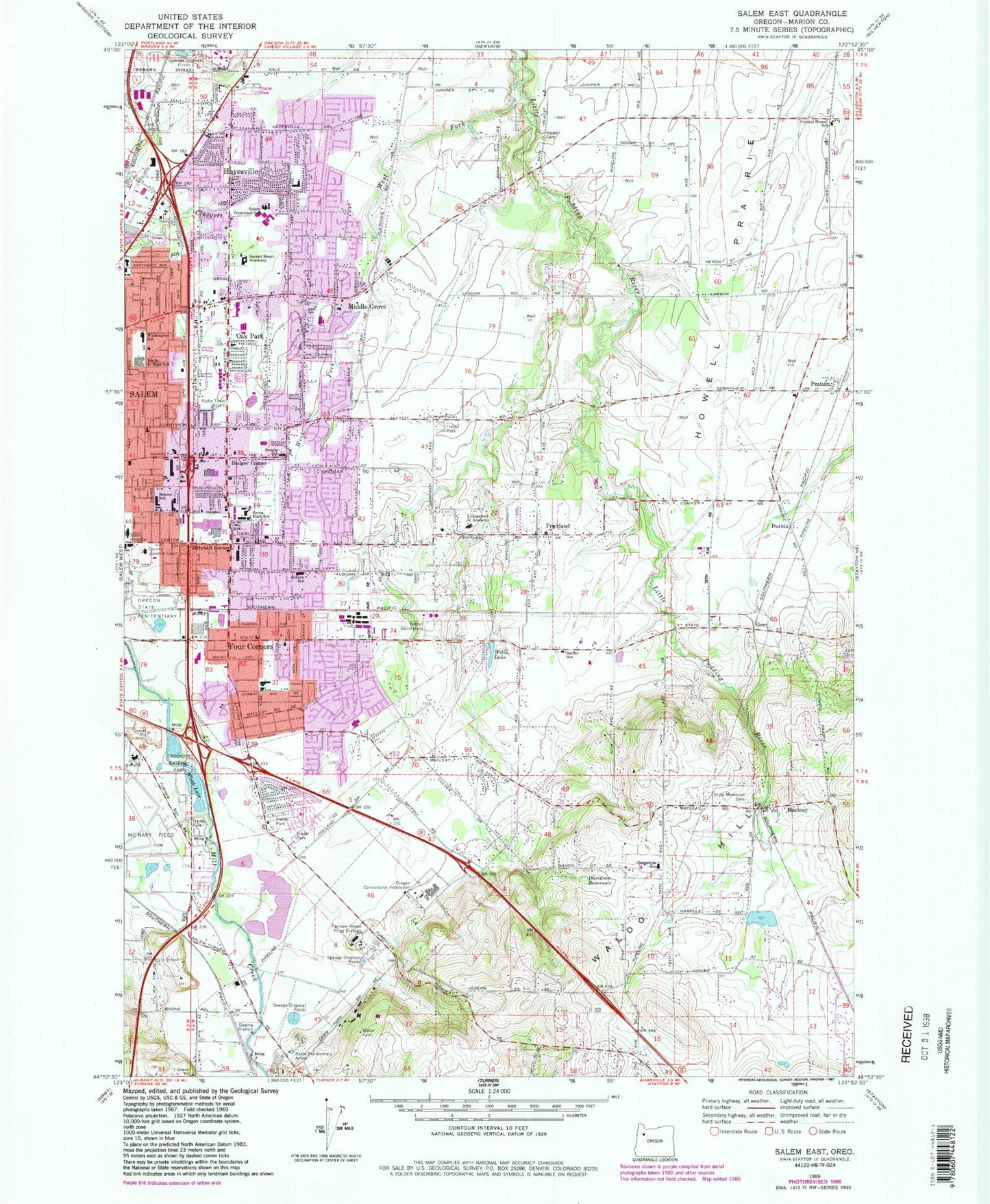 Classic USGS Salem East Oregon 7.5'x7.5' Topo Map Image