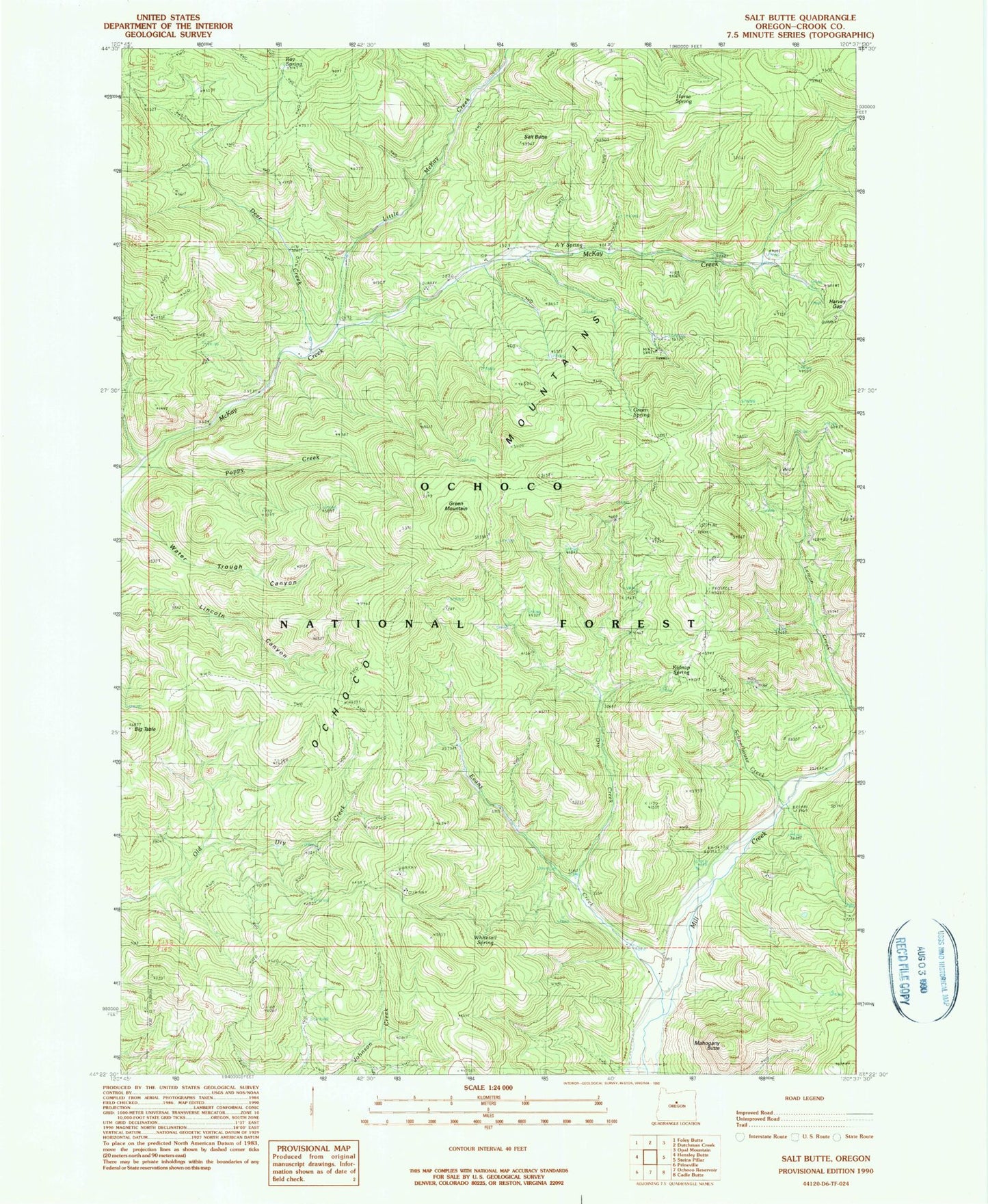 Classic USGS Salt Butte Oregon 7.5'x7.5' Topo Map Image