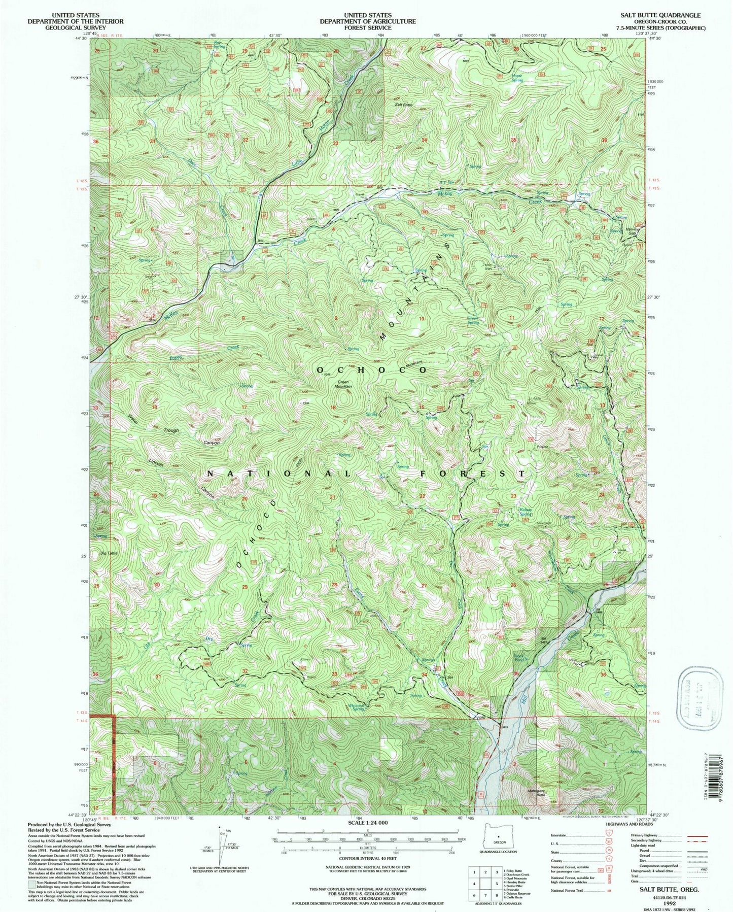 Classic USGS Salt Butte Oregon 7.5'x7.5' Topo Map Image