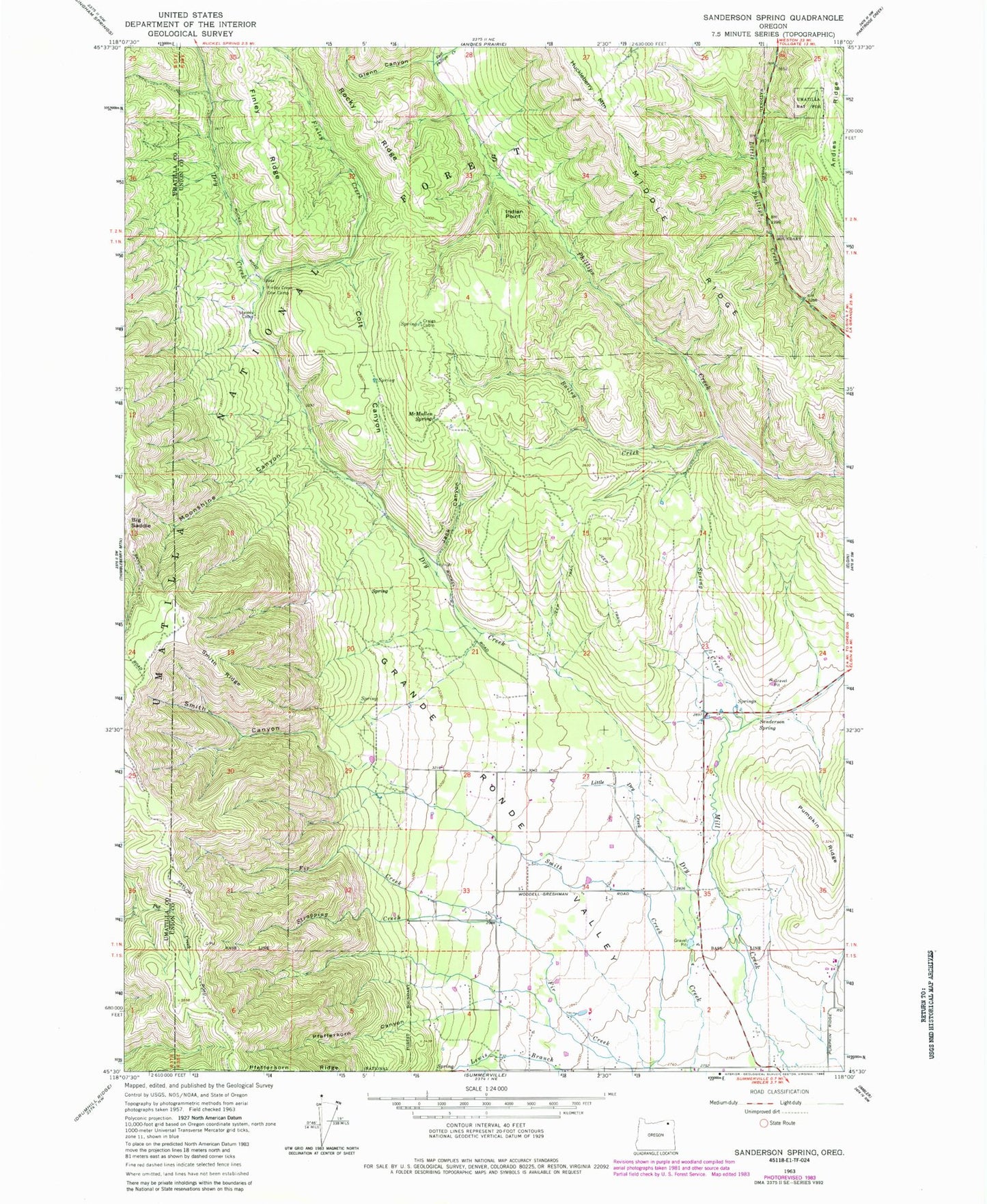 Classic USGS Sanderson Spring Oregon 7.5'x7.5' Topo Map Image