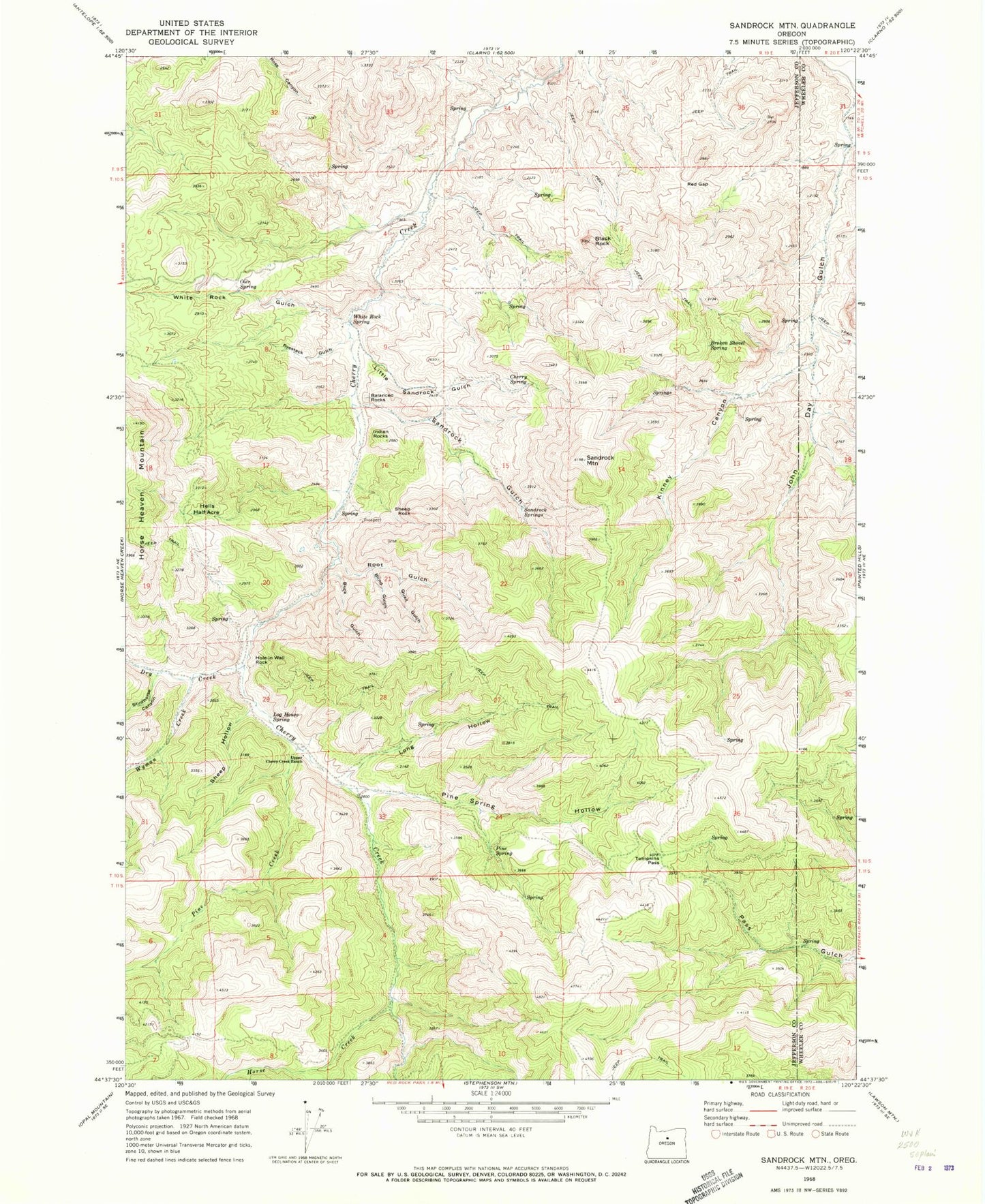 Classic USGS Sandrock Mountain Oregon 7.5'x7.5' Topo Map Image