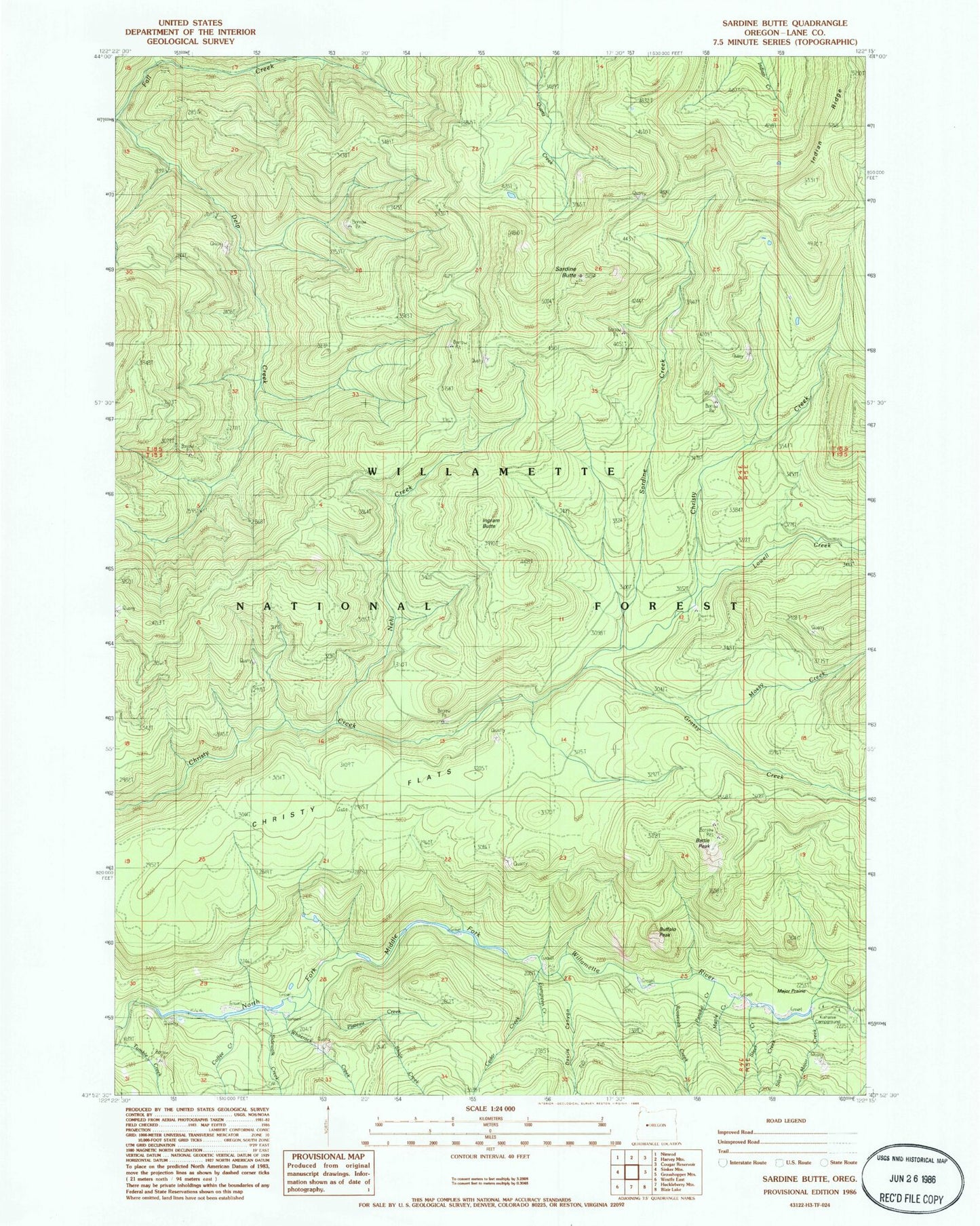 Classic USGS Sardine Butte Oregon 7.5'x7.5' Topo Map Image