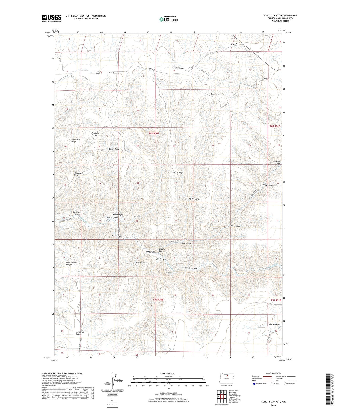 Schott Canyon Oregon US Topo Map Image