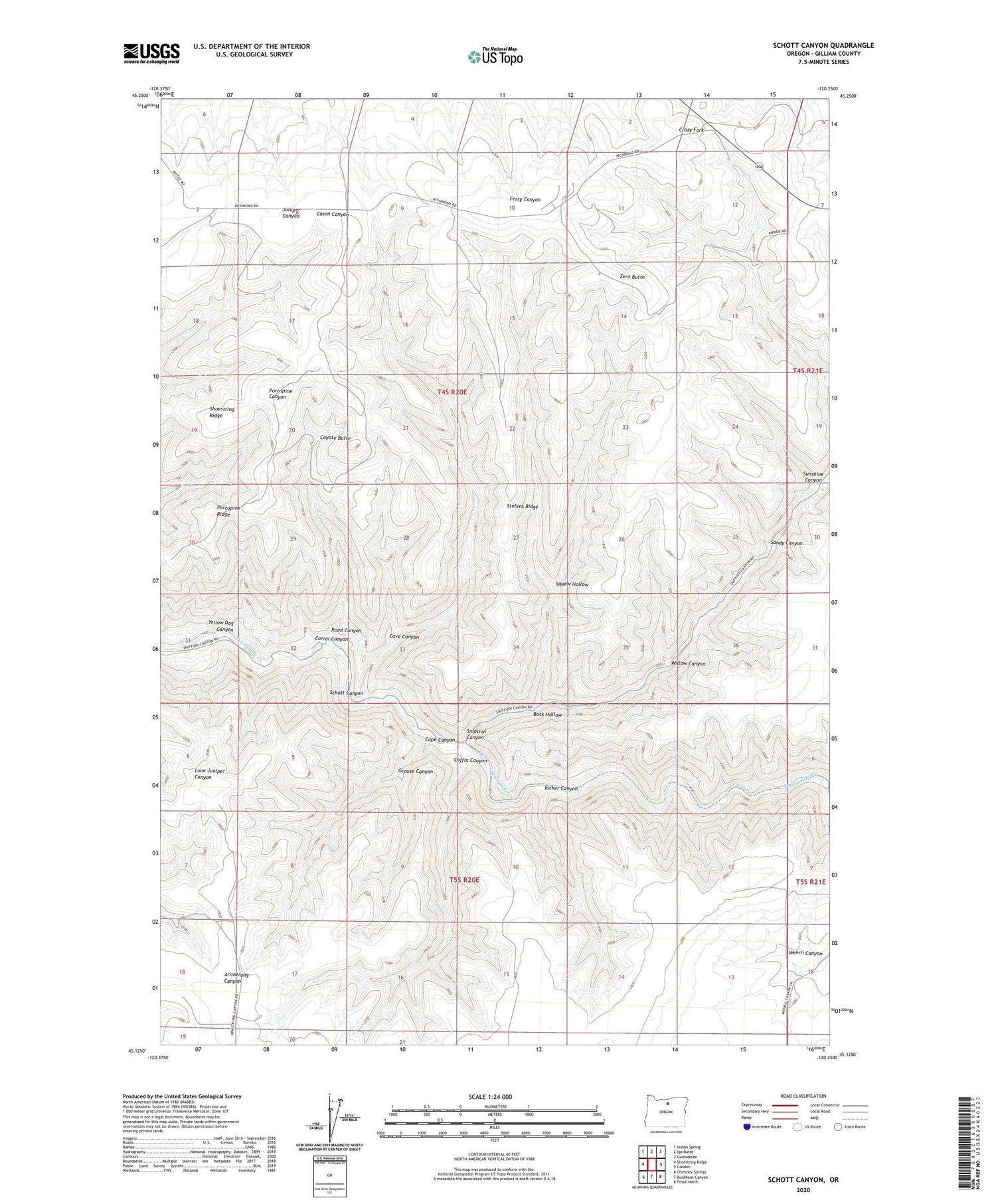 Schott Canyon Oregon US Topo Map Image