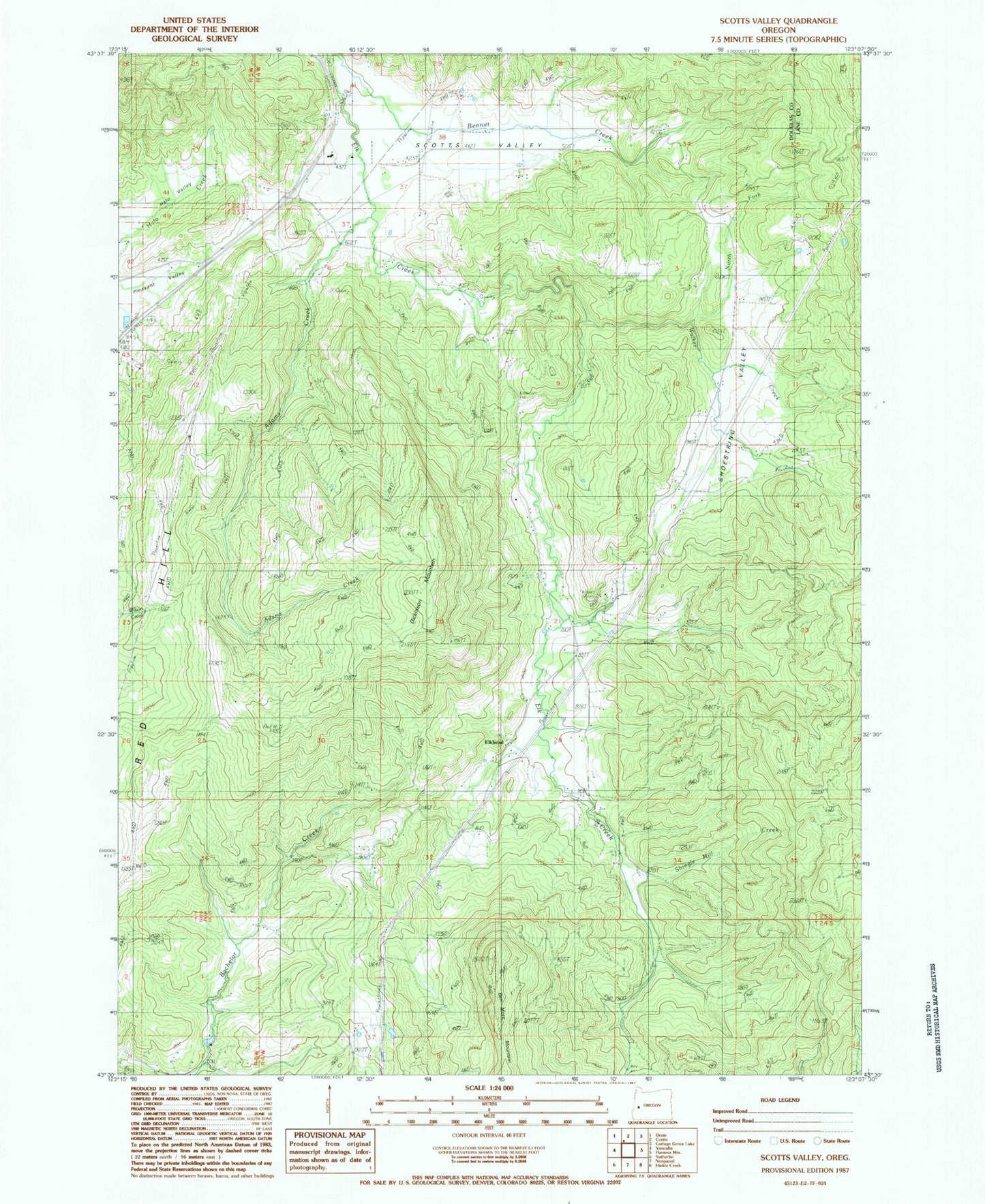 Classic USGS Scotts Valley Oregon 7.5'x7.5' Topo Map Image