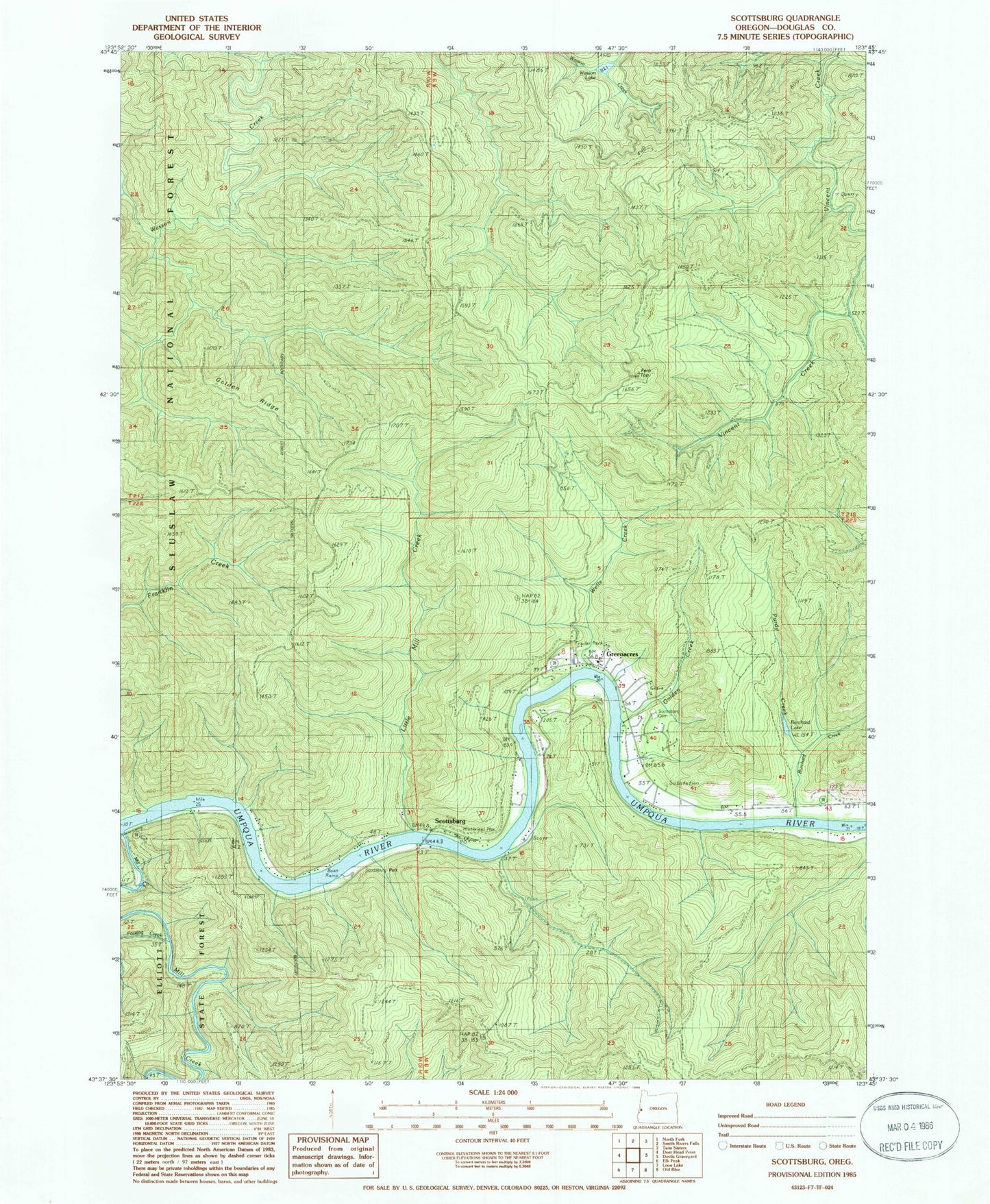 Classic USGS Scottsburg Oregon 7.5'x7.5' Topo Map Image