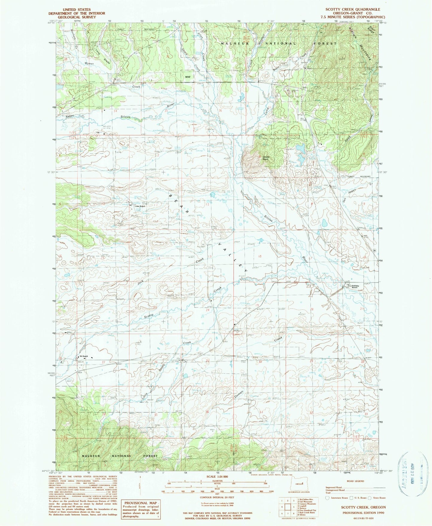 Classic USGS Scotty Creek Oregon 7.5'x7.5' Topo Map Image