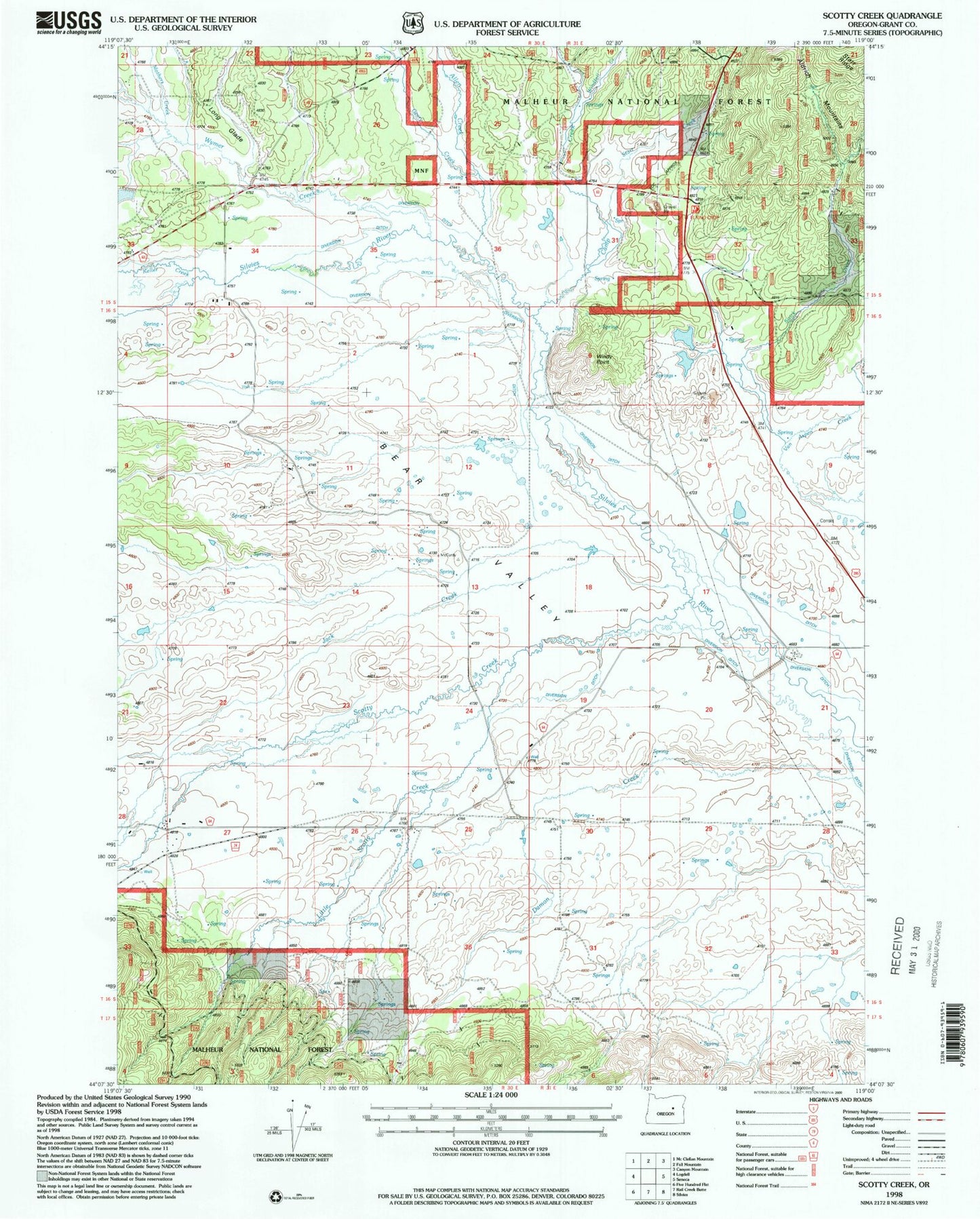Classic USGS Scotty Creek Oregon 7.5'x7.5' Topo Map Image