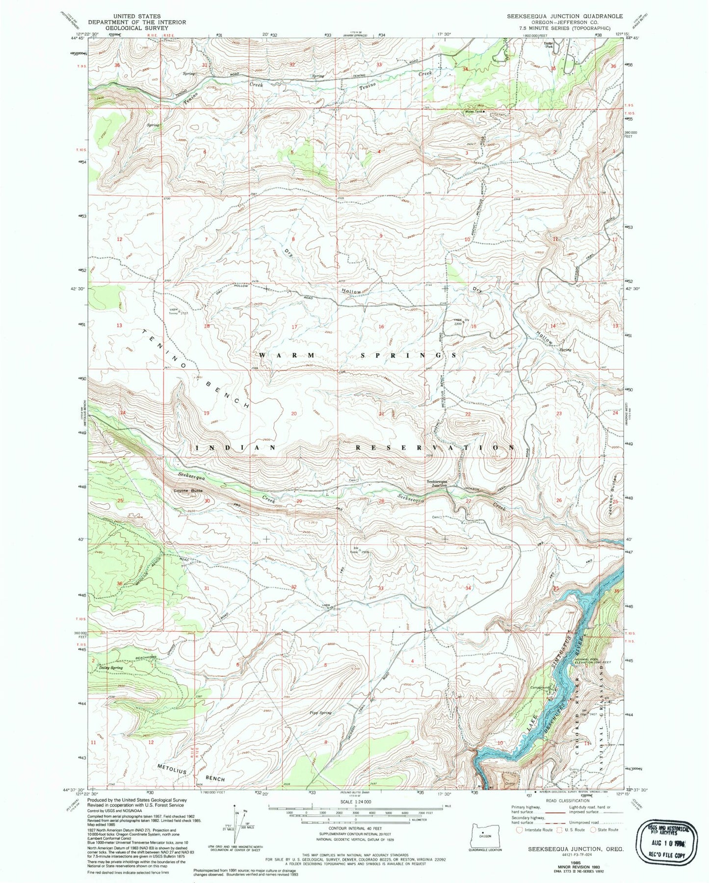 Classic USGS Seekseequa Junction Oregon 7.5'x7.5' Topo Map Image