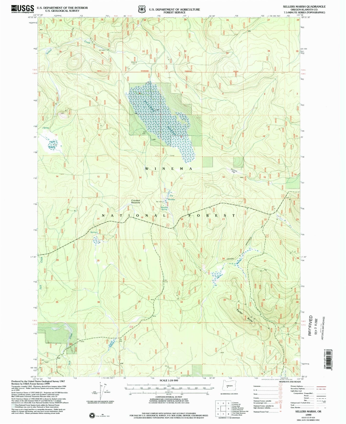 Classic USGS Sellers Marsh Oregon 7.5'x7.5' Topo Map Image