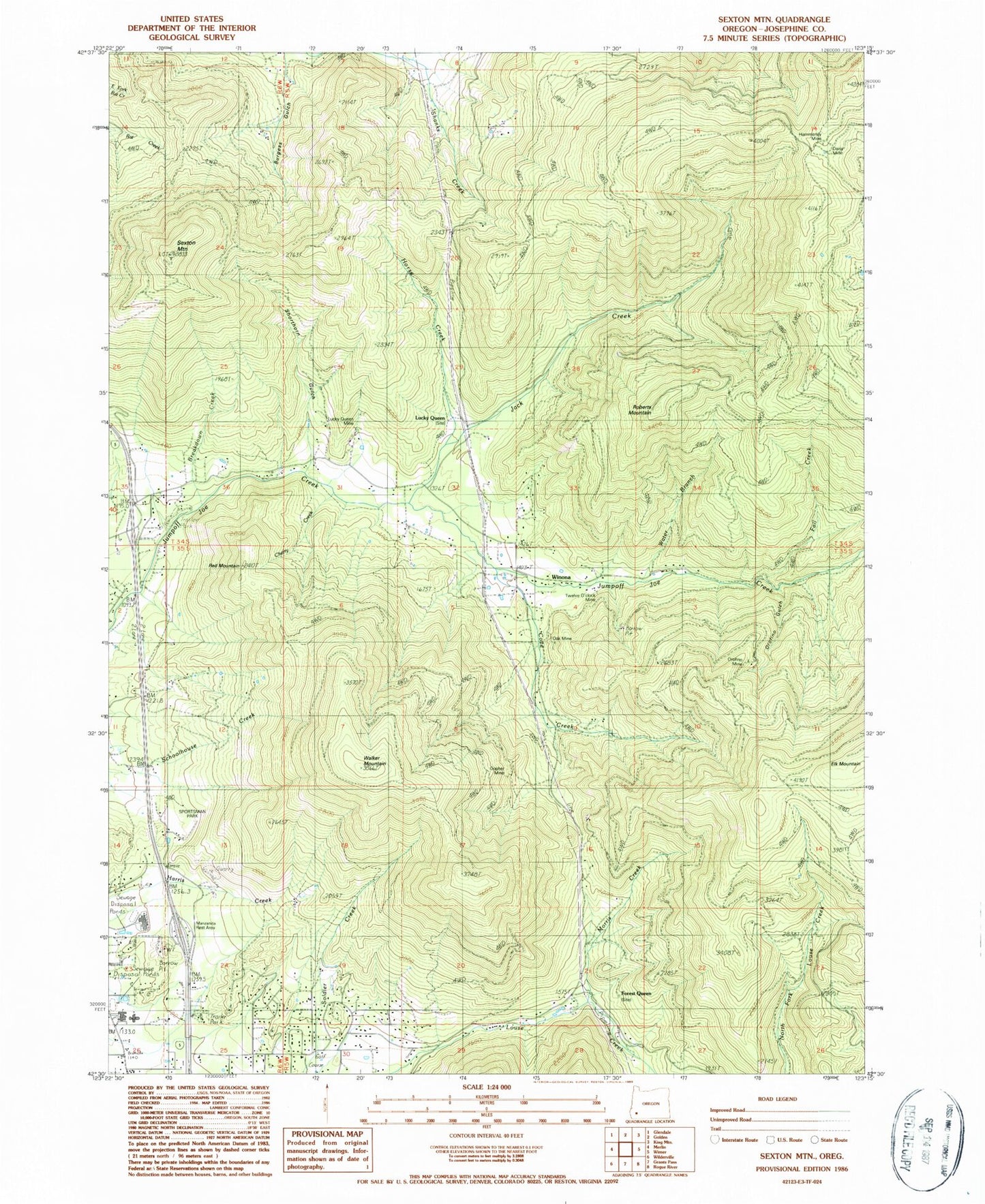 Classic USGS Sexton Mountain Oregon 7.5'x7.5' Topo Map Image
