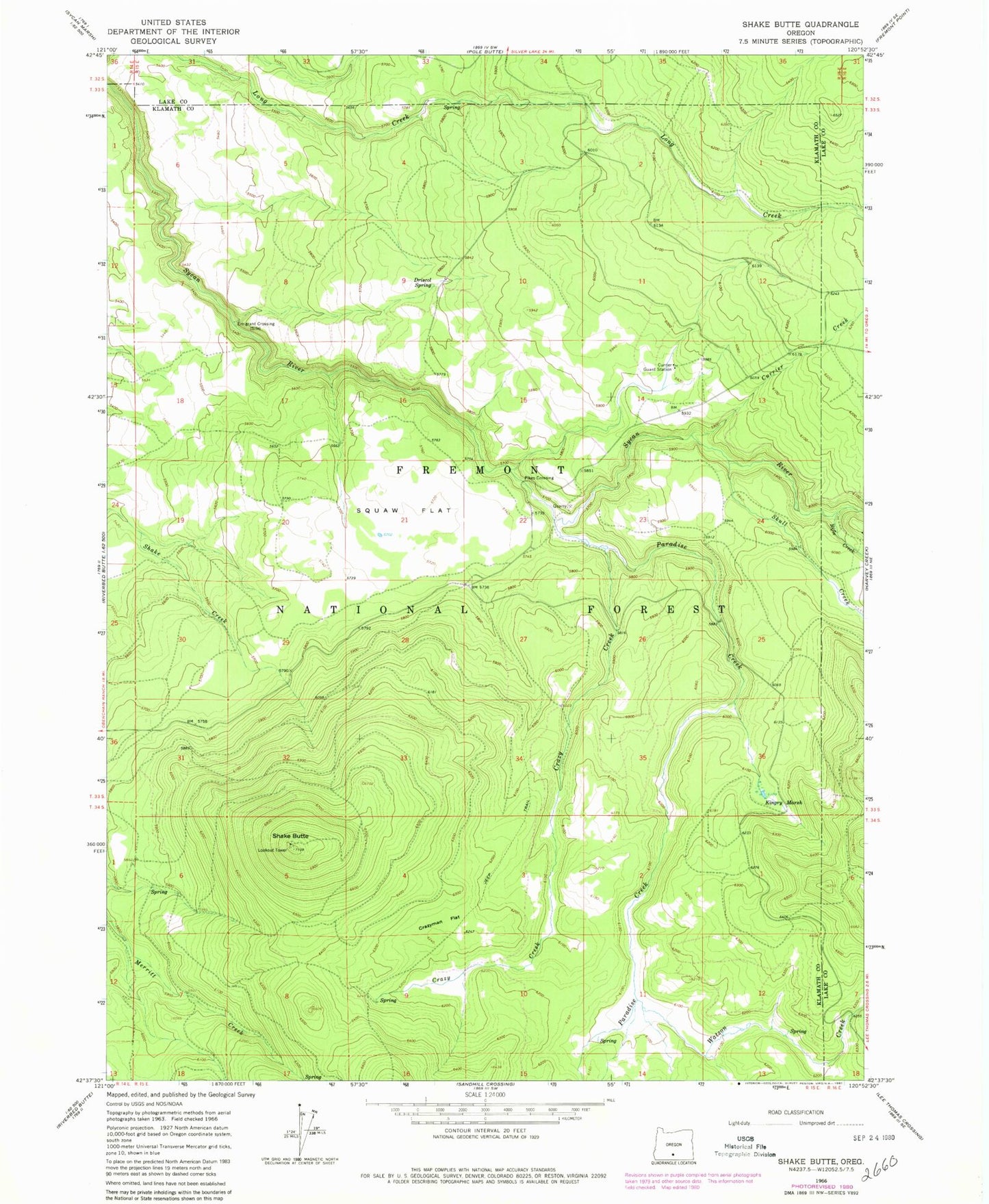 Classic USGS Shake Butte Oregon 7.5'x7.5' Topo Map Image