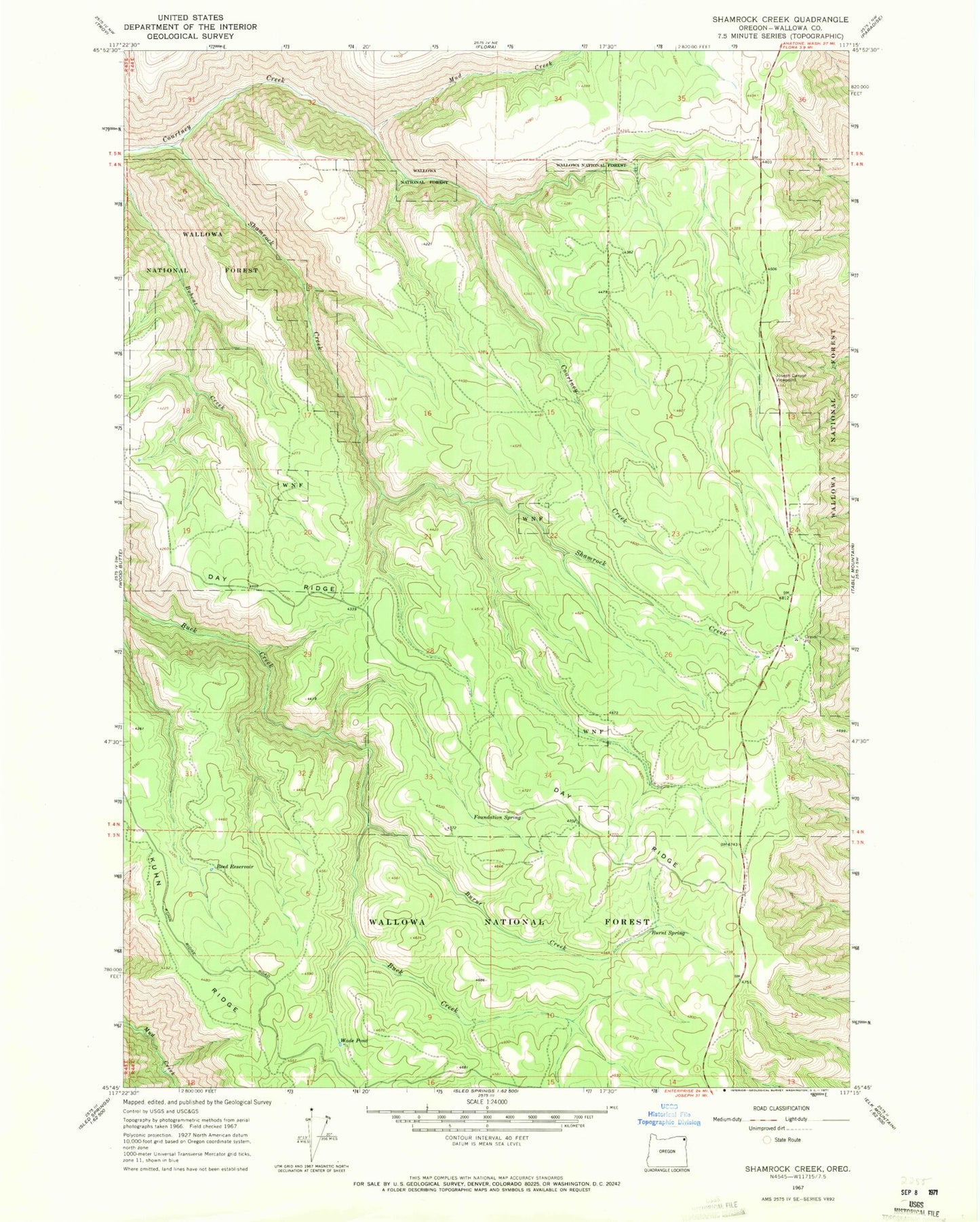 Classic USGS Shamrock Creek Oregon 7.5'x7.5' Topo Map Image