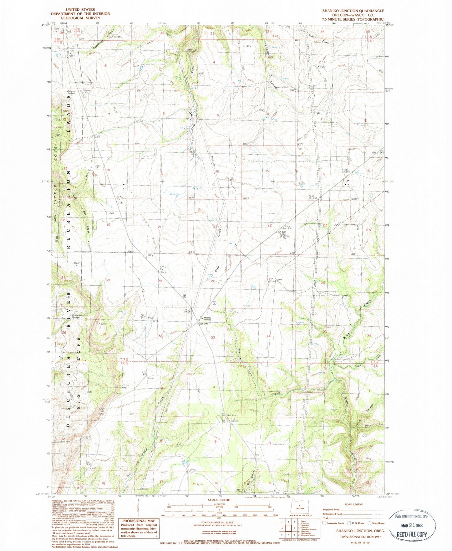 Classic USGS Shaniko Junction Oregon 7.5'x7.5' Topo Map Image