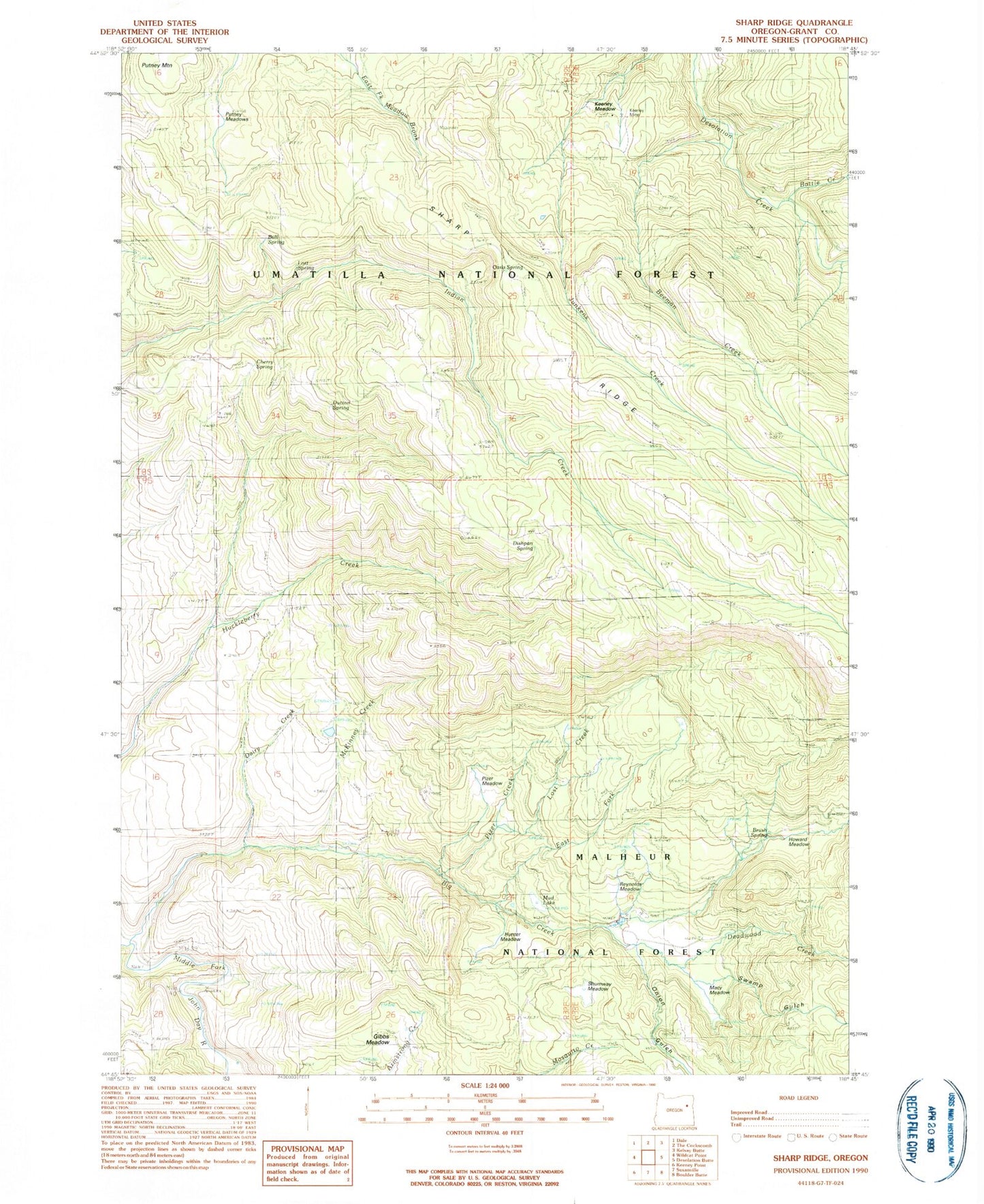 Classic USGS Sharp Ridge Oregon 7.5'x7.5' Topo Map Image
