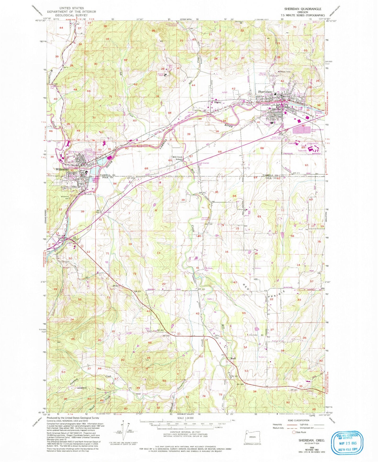Classic USGS Sheridan Oregon 7.5'x7.5' Topo Map Image