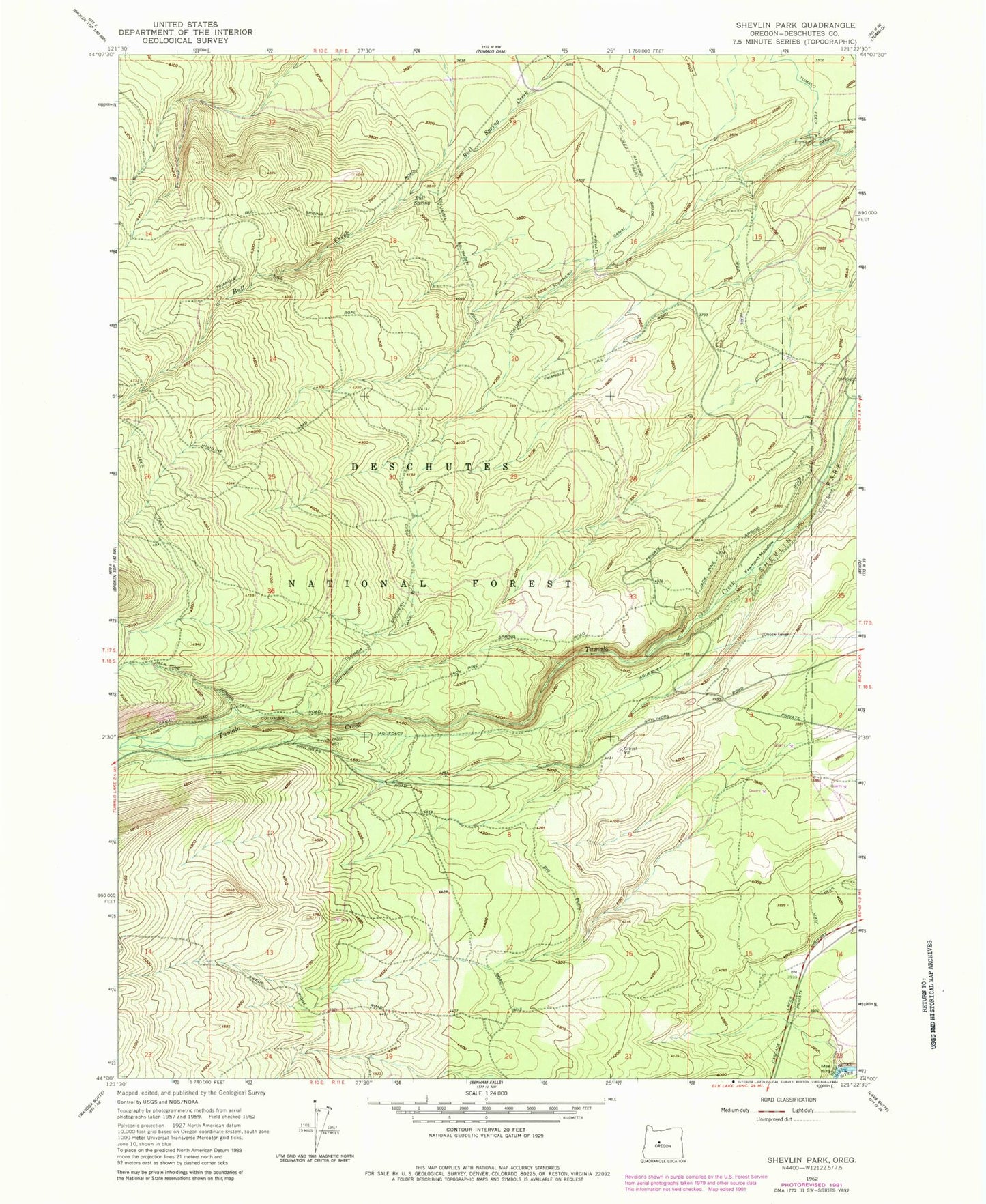 Classic USGS Shevlin Park Oregon 7.5'x7.5' Topo Map Image