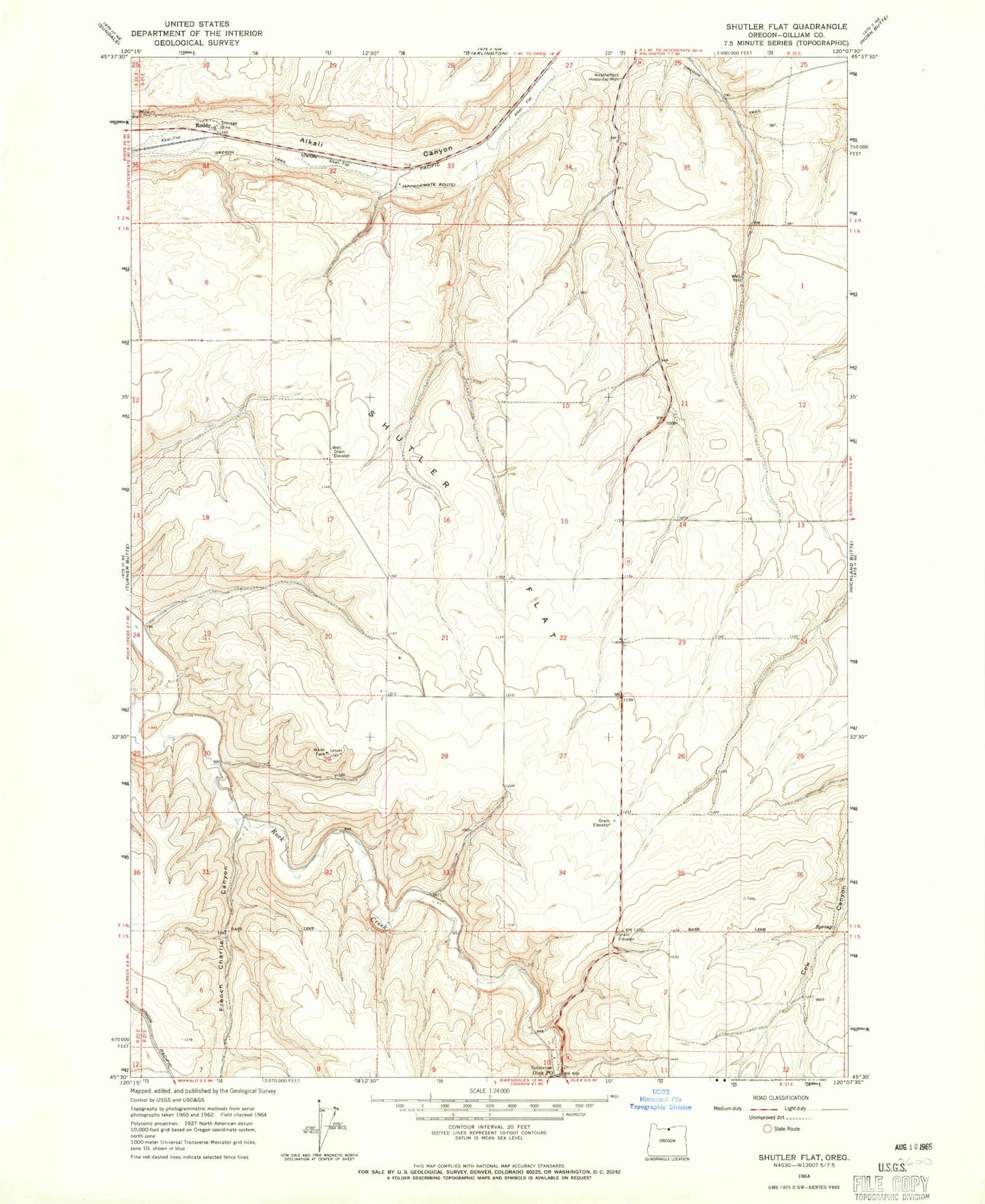 Classic USGS Shutler Flat Oregon 7.5'x7.5' Topo Map Image