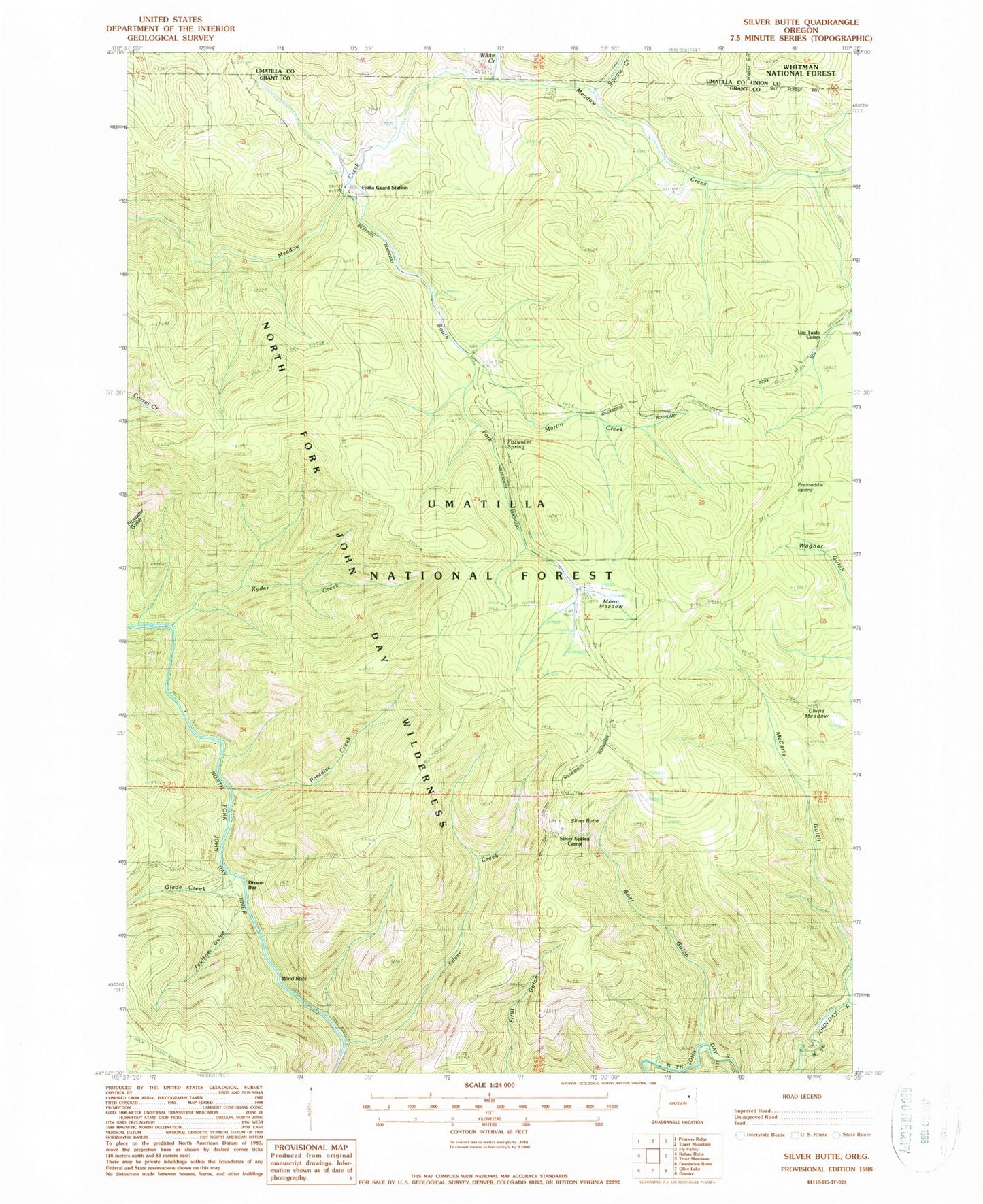 Classic USGS Silver Butte Oregon 7.5'x7.5' Topo Map Image