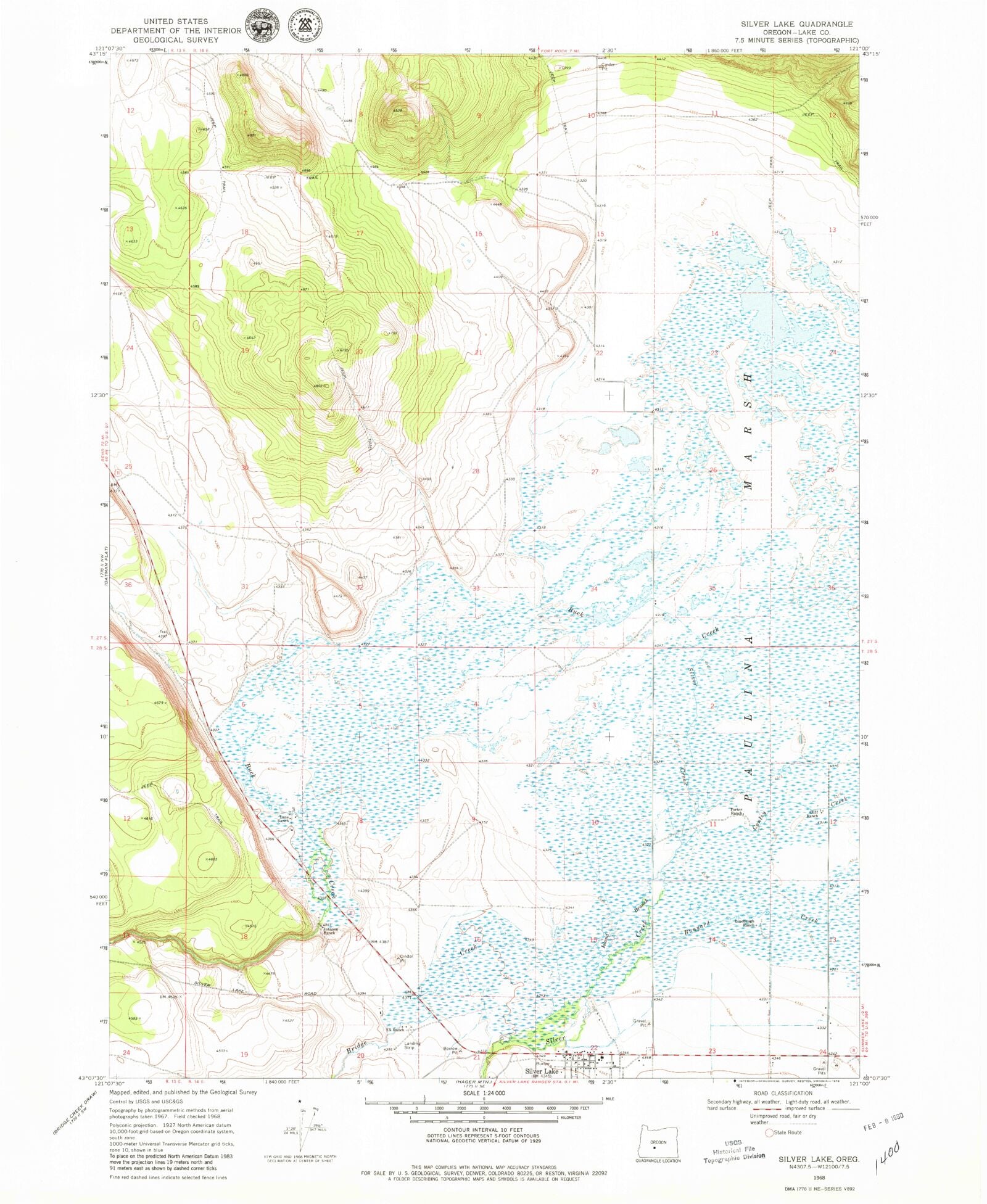 Classic USGS Silver Lake Oregon 7.5'x7.5' Topo Map - MyTopo Map Store