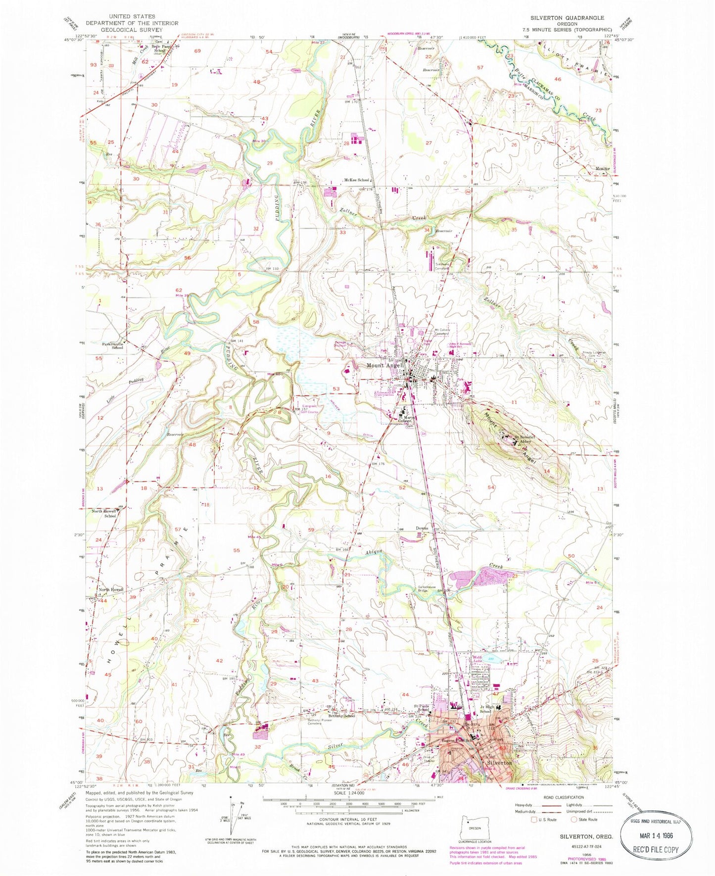 Classic USGS Silverton Oregon 7.5'x7.5' Topo Map Image