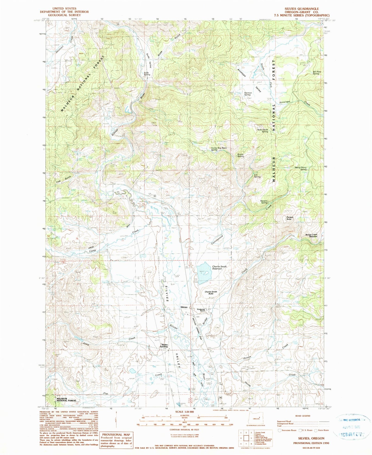 Classic USGS Silvies Oregon 7.5'x7.5' Topo Map Image