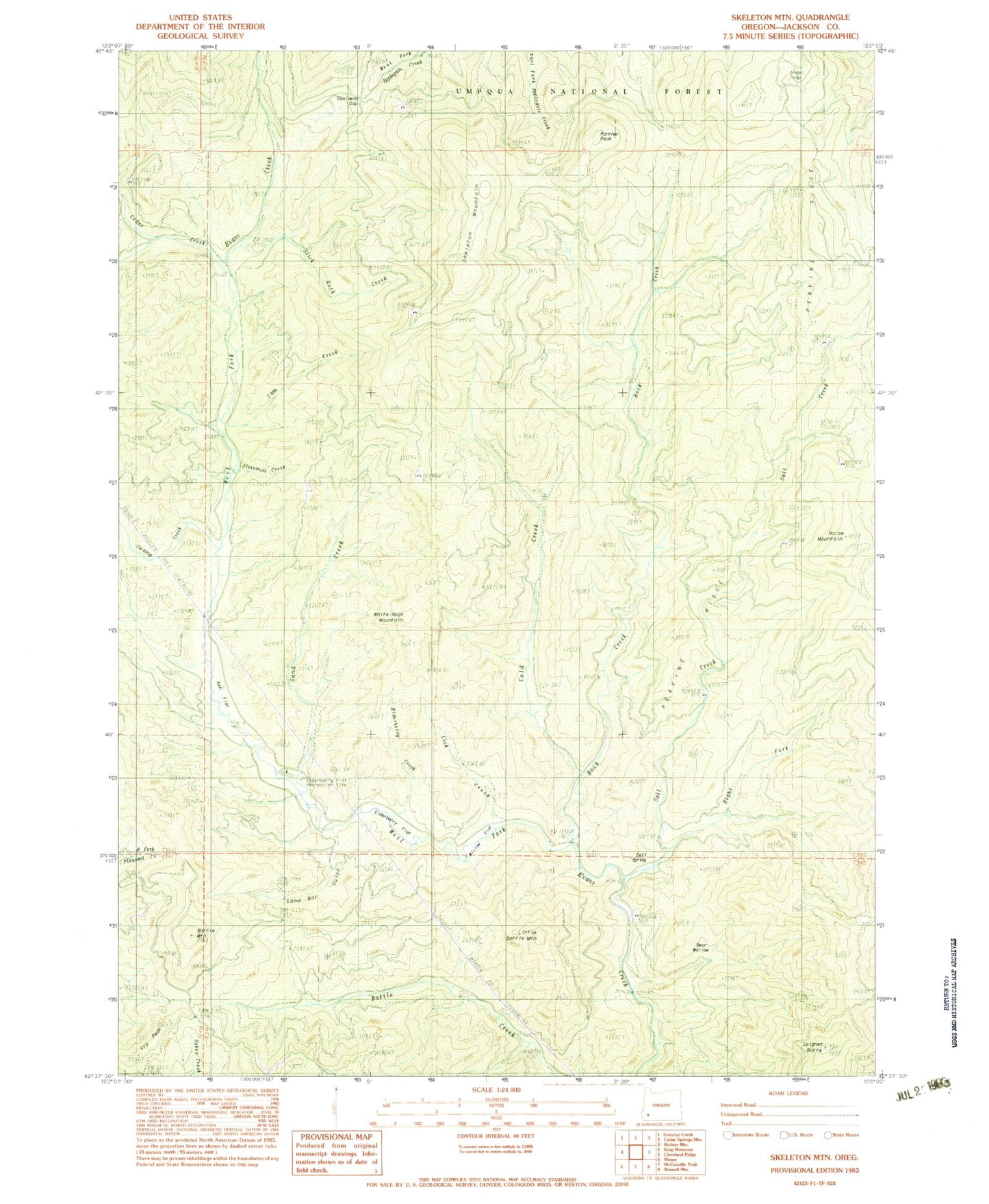 Classic USGS Skeleton Mountain Oregon 7.5'x7.5' Topo Map Image