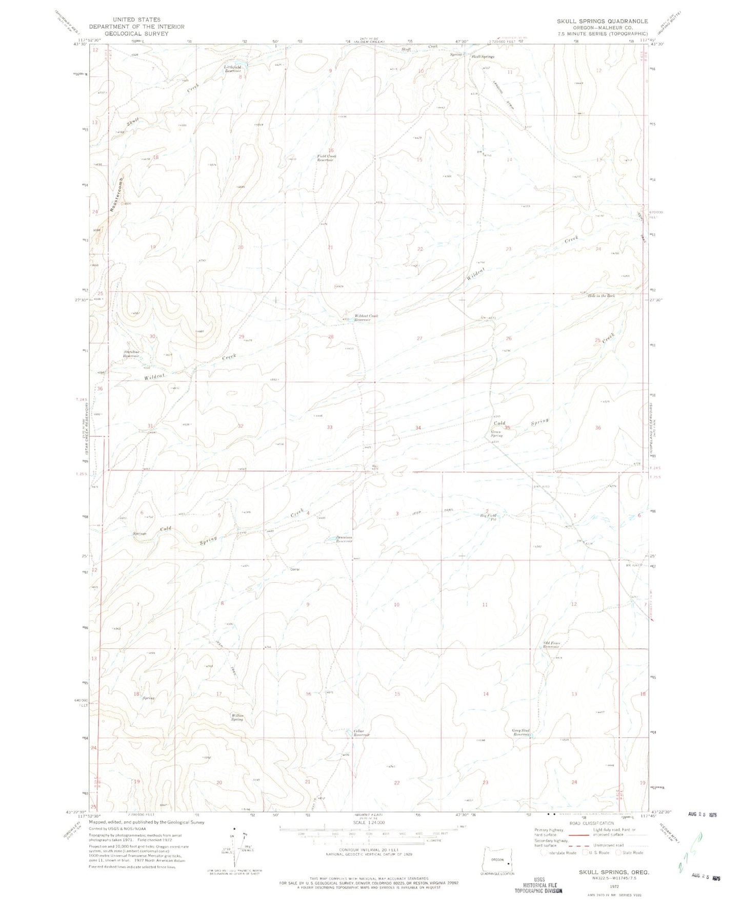 Classic USGS Skull Spring Oregon 7.5'x7.5' Topo Map Image