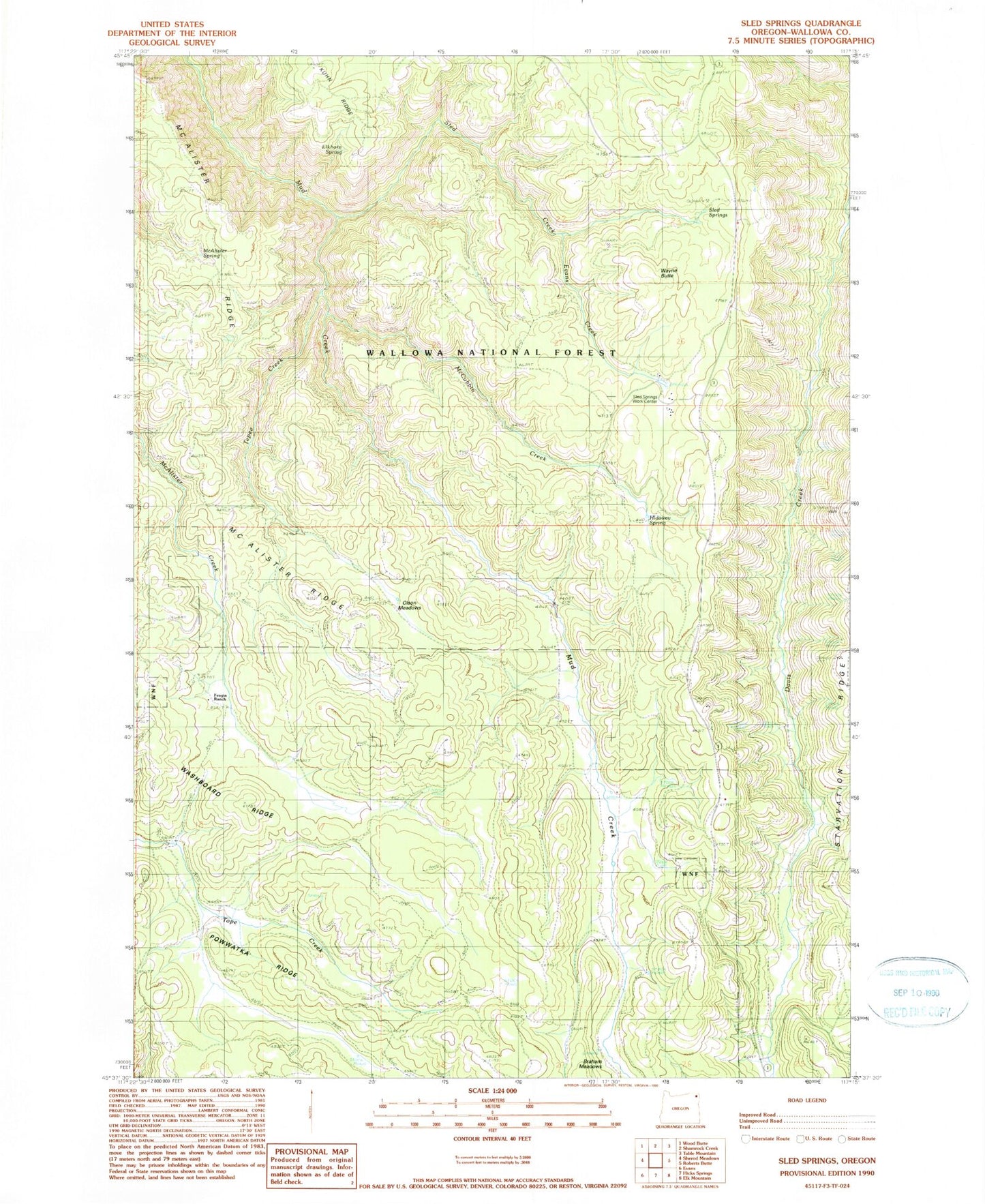 Classic USGS Sled Springs Oregon 7.5'x7.5' Topo Map Image