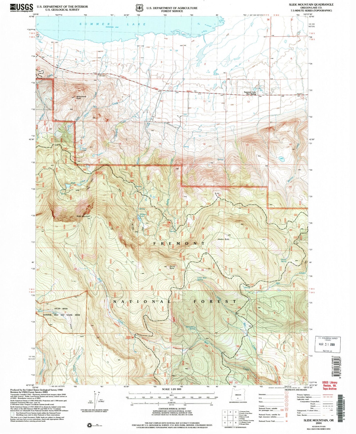 Classic USGS Slide Mountain Oregon 7.5'x7.5' Topo Map Image