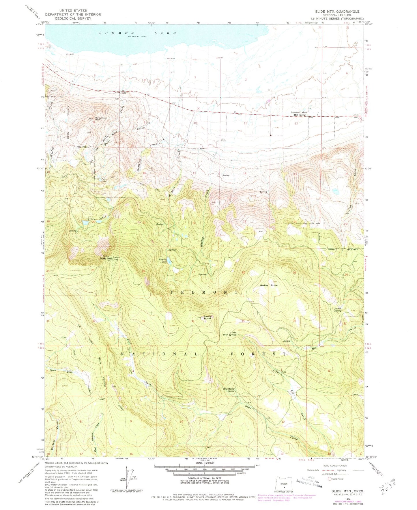 Classic USGS Slide Mountain Oregon 7.5'x7.5' Topo Map Image