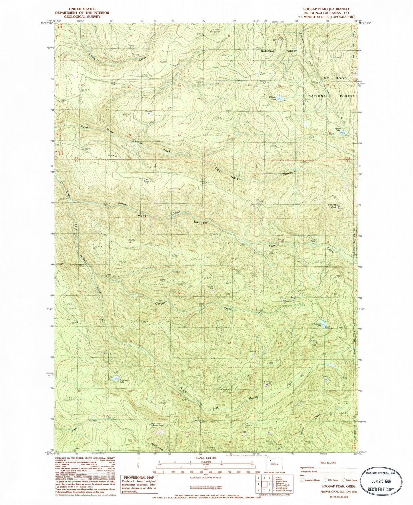 Classic USGS Soosap Peak Oregon 7.5'x7.5' Topo Map Image